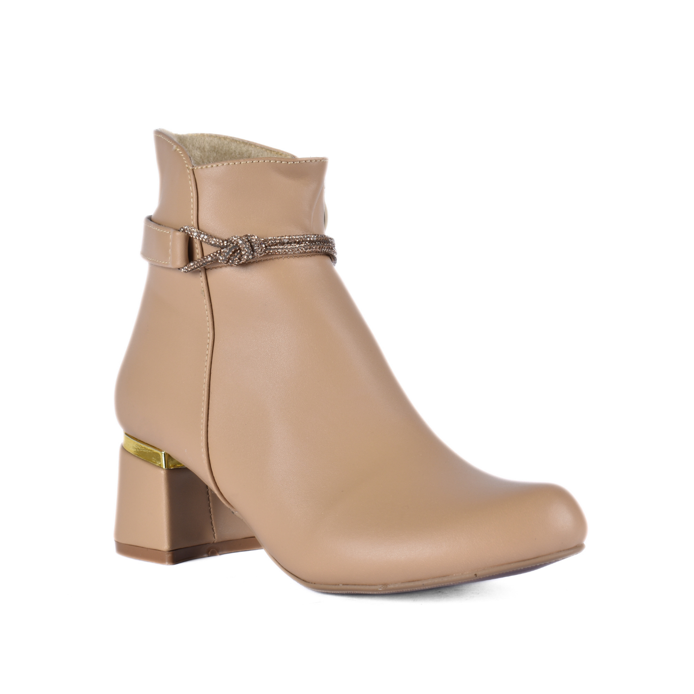 Simple Flat Leather Ankle Boot With Buckle Beige Melouk