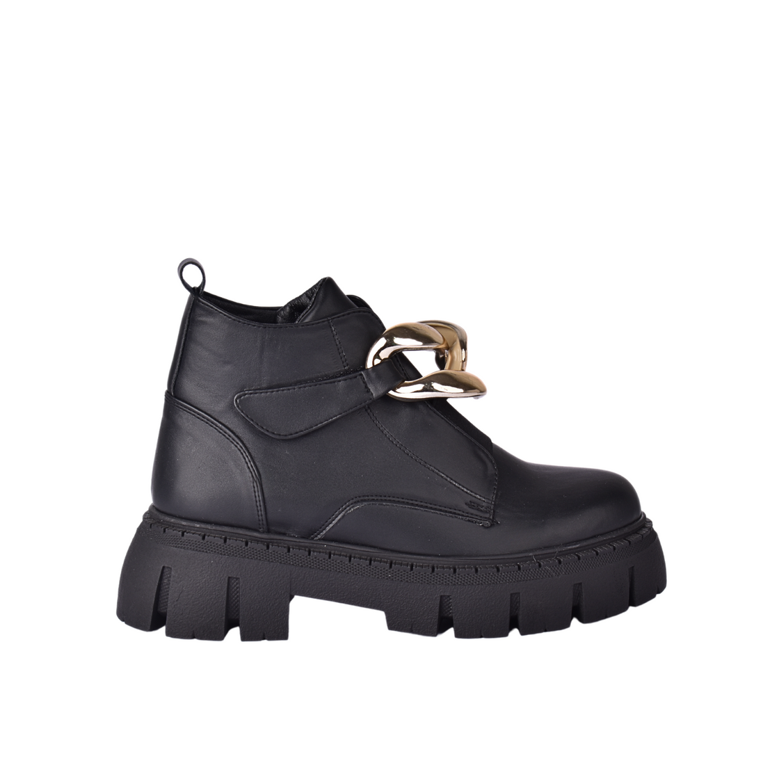 Leather Casual Ankle Boots With Chain