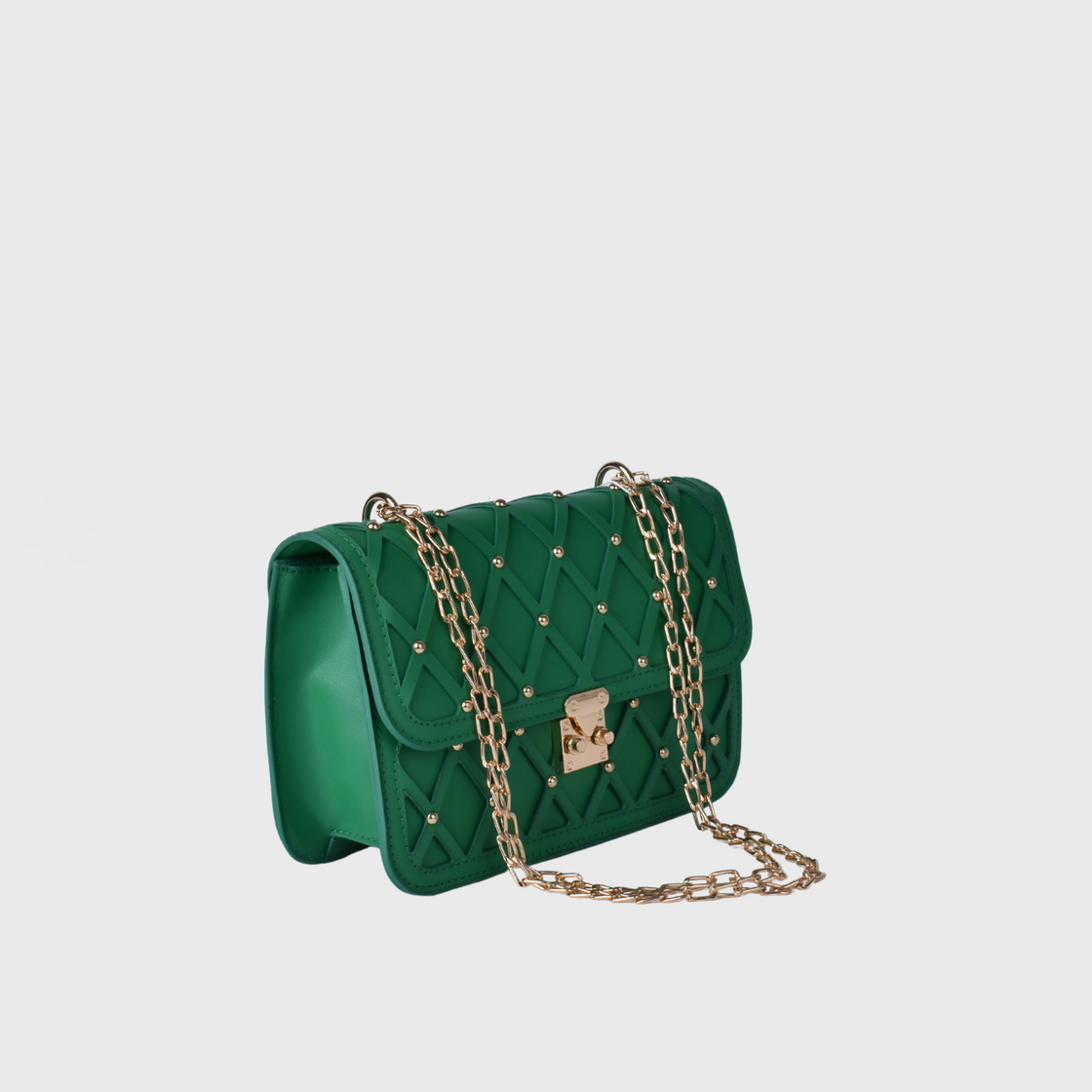 Green Leather Shoulder Bag With Chain