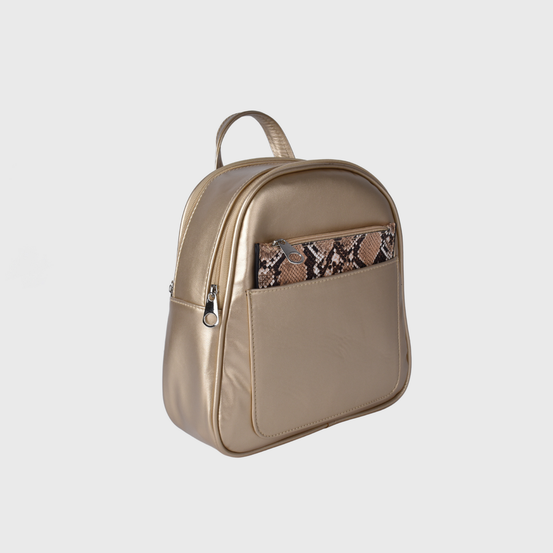 Leather Backpack with pocket -Gold