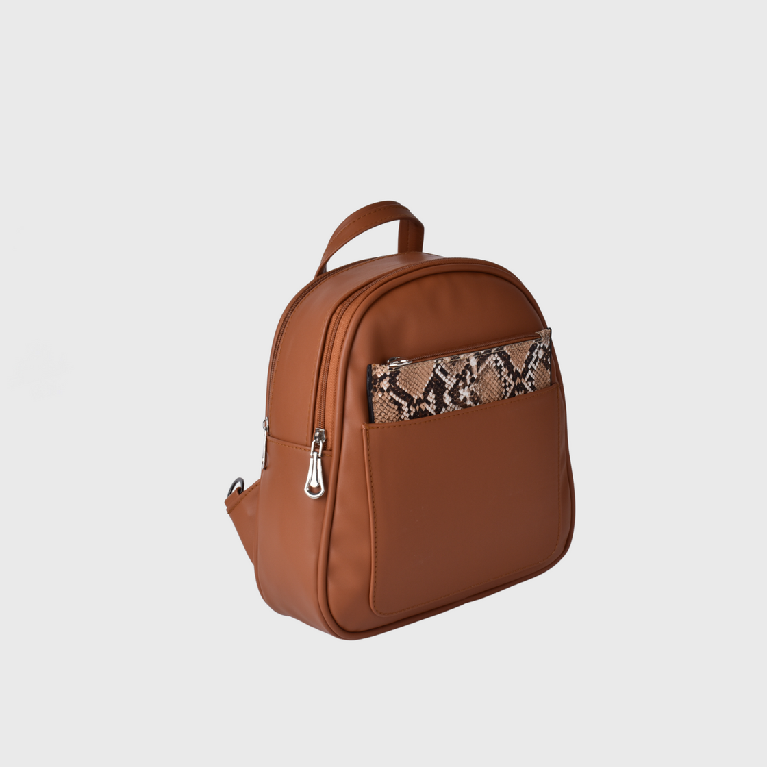 Leather Backpack with pocket-Havana