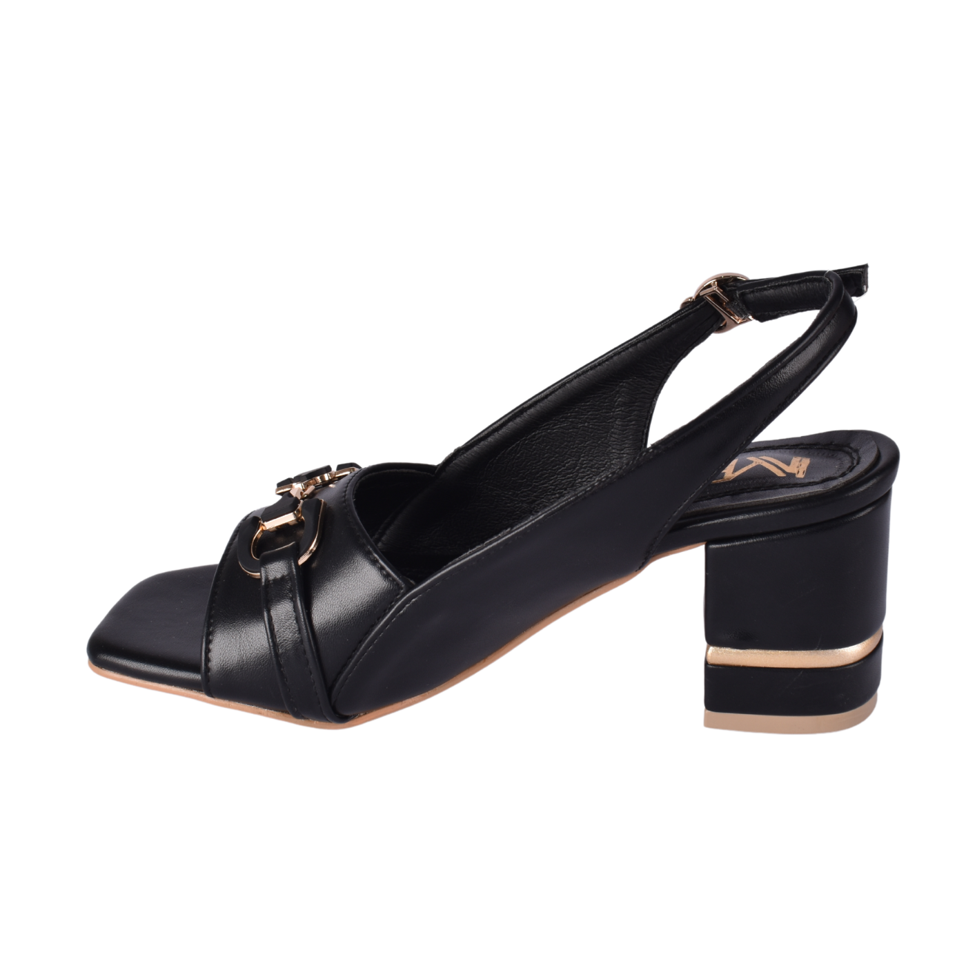 Block Heel Slingback Sandals Elegant Gold Chain Detail Melouk