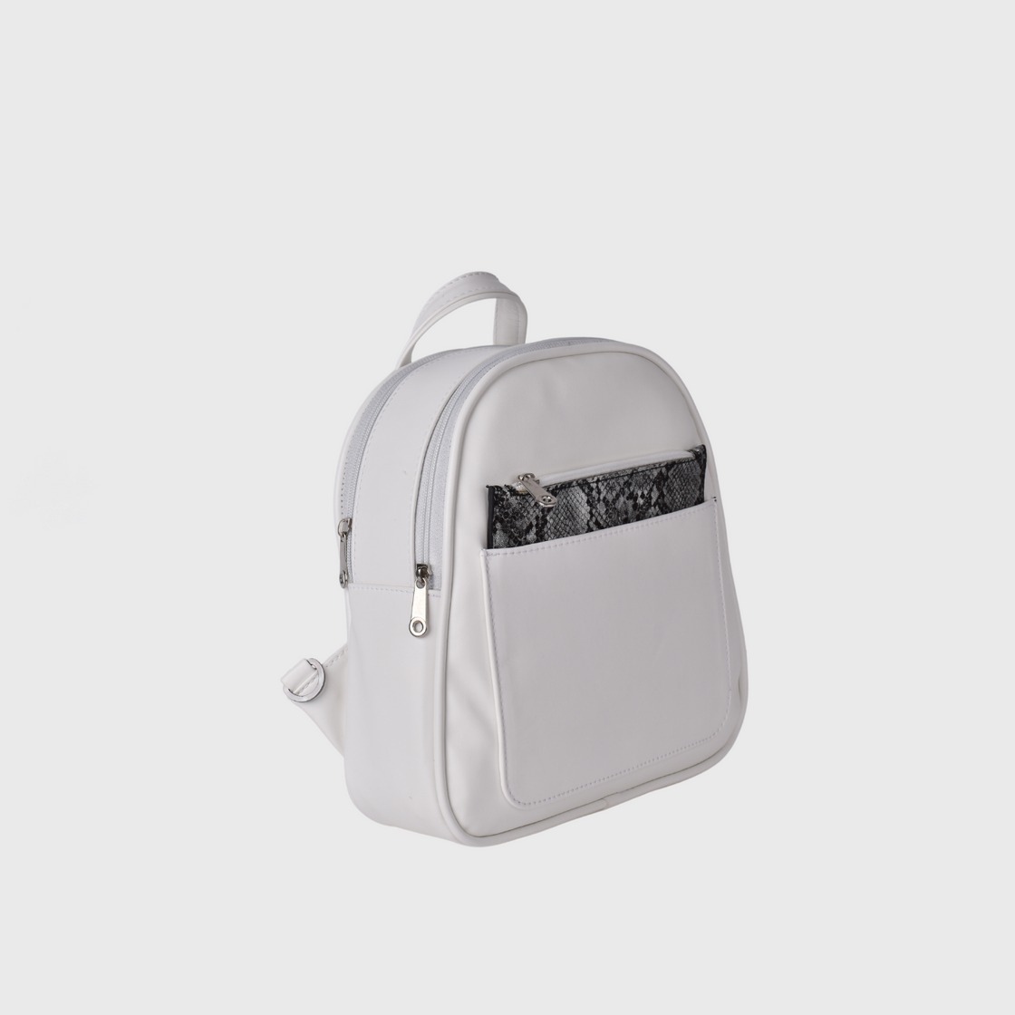 Leather Backpack with pocket-White