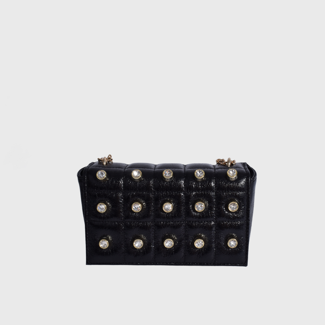 Black Quilted Shoulder Bag with Studs