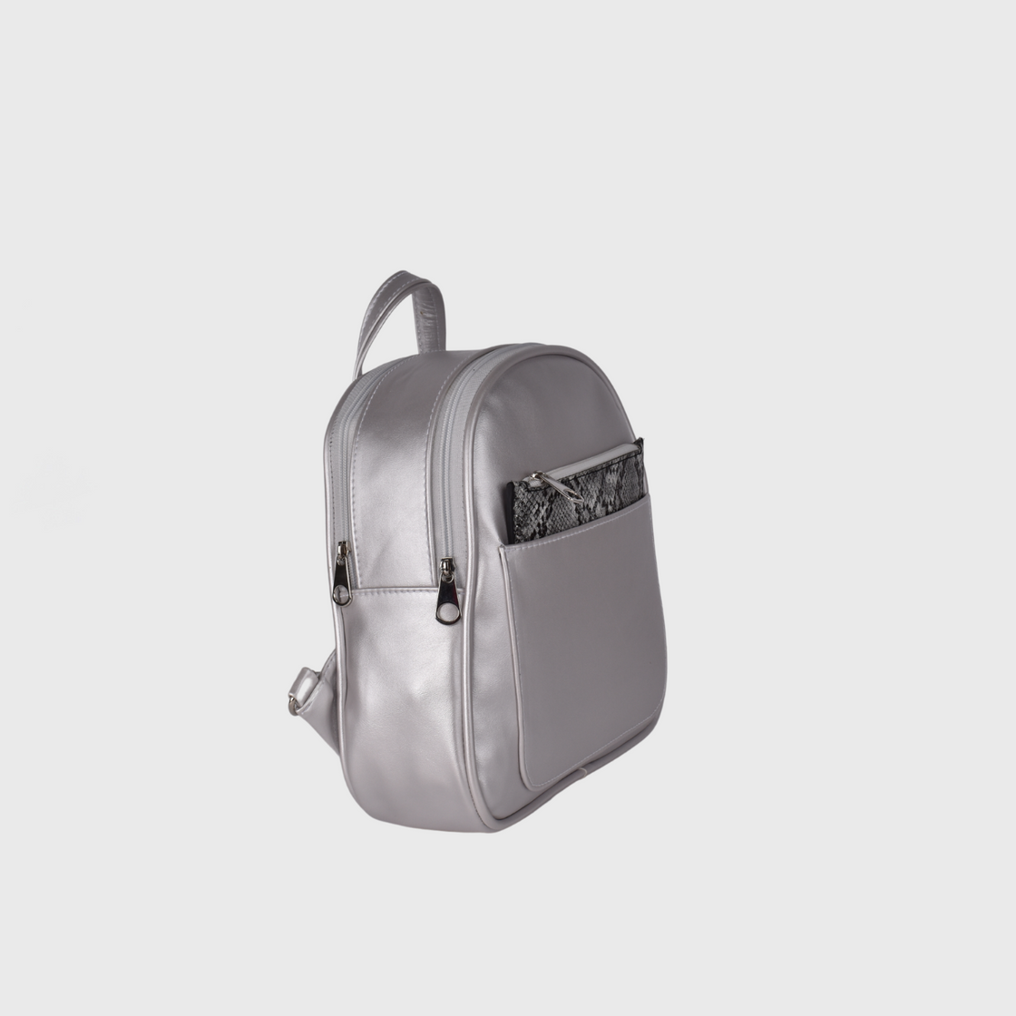 Leather Backpack with pocket-Silver