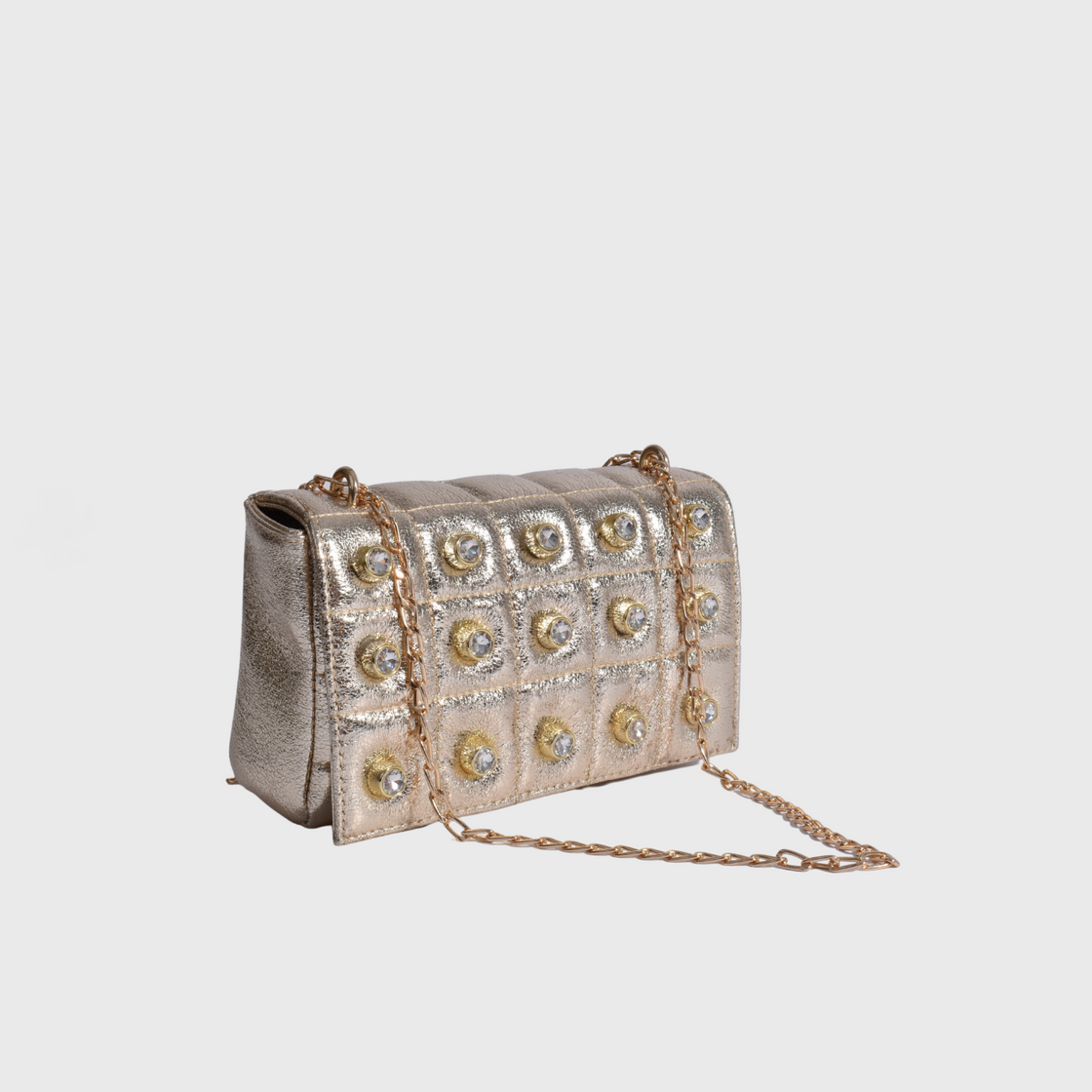 Gold Quilted Shoulder Bag with Studs