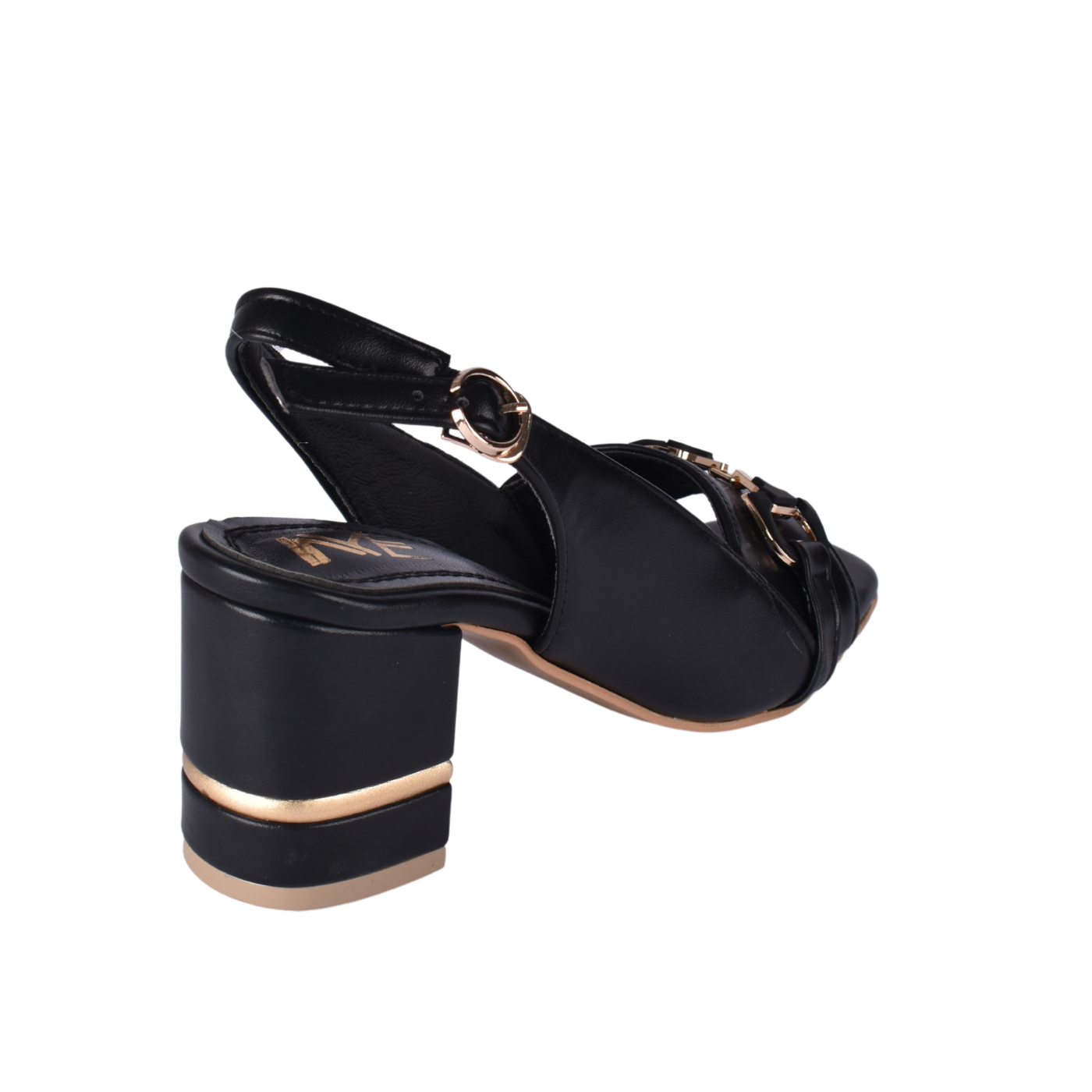 Block Heel Slingback Sandals Elegant Gold Chain Detail Melouk
