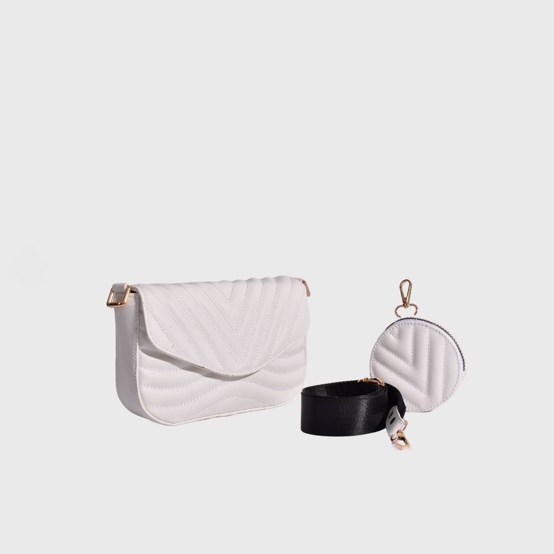 White Leather Mini Bag With Zipper