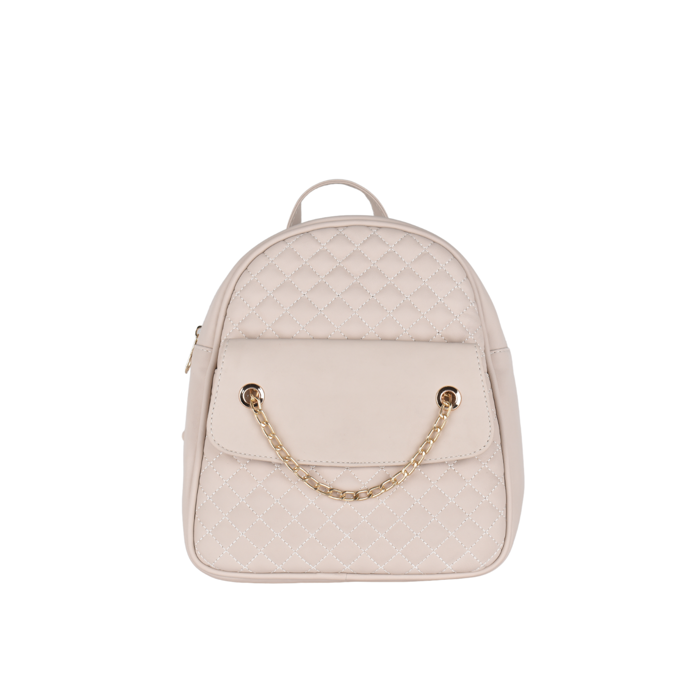 Beige Quilted Leather Backpack Bag With Chain Melouk