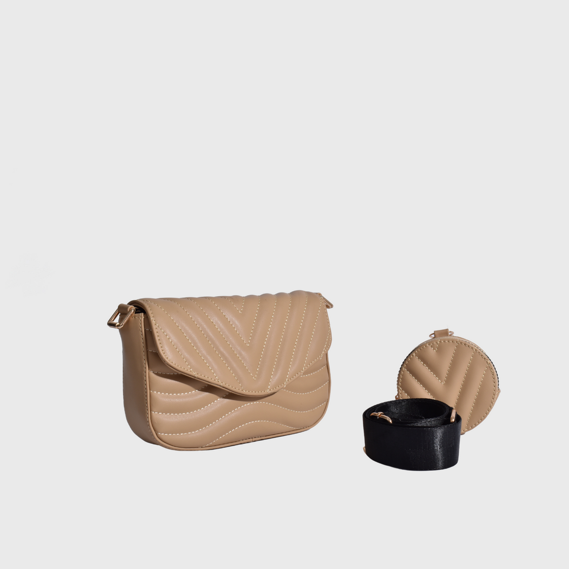 Coffee Leather Mini Bag With Zipper