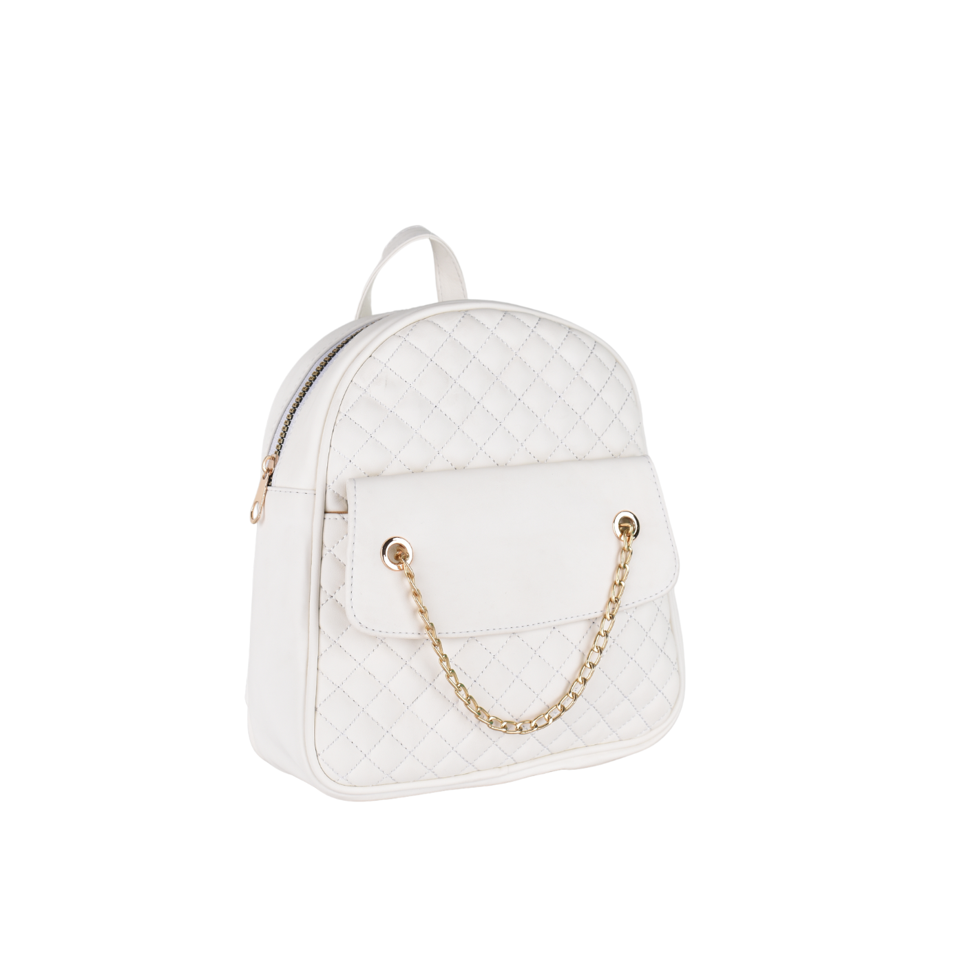 White Quilted Leather Backpack Bag With Chain Melouk