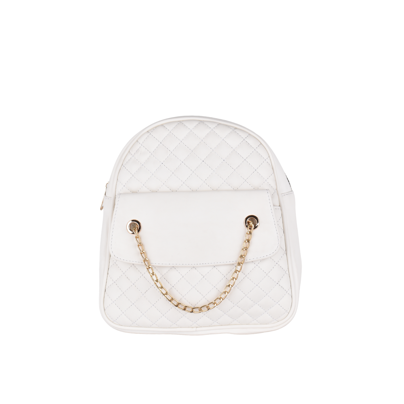 White Quilted Leather Backpack Bag With Chain Melouk