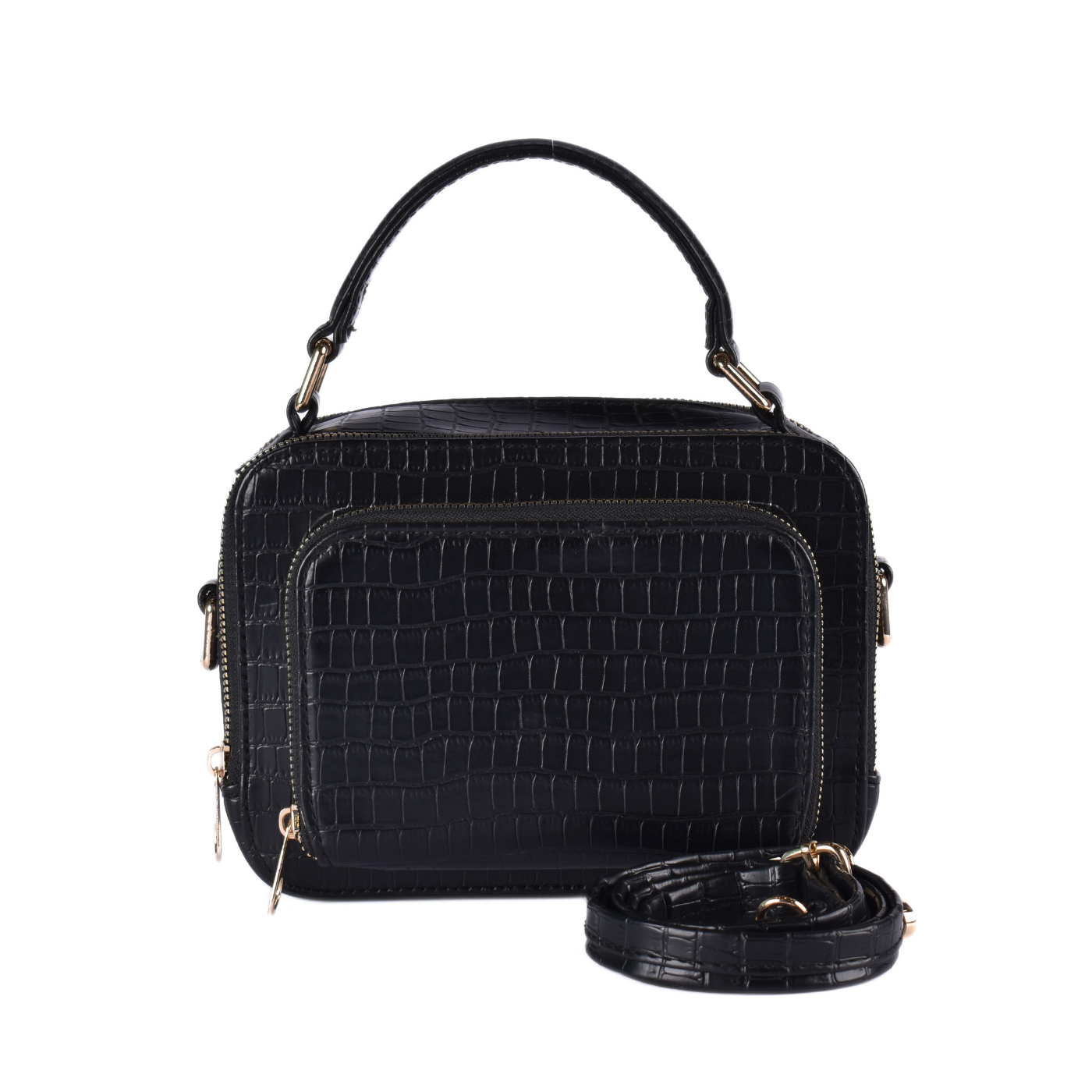 Leather Cross Body Bag With Zipper Black Melouk