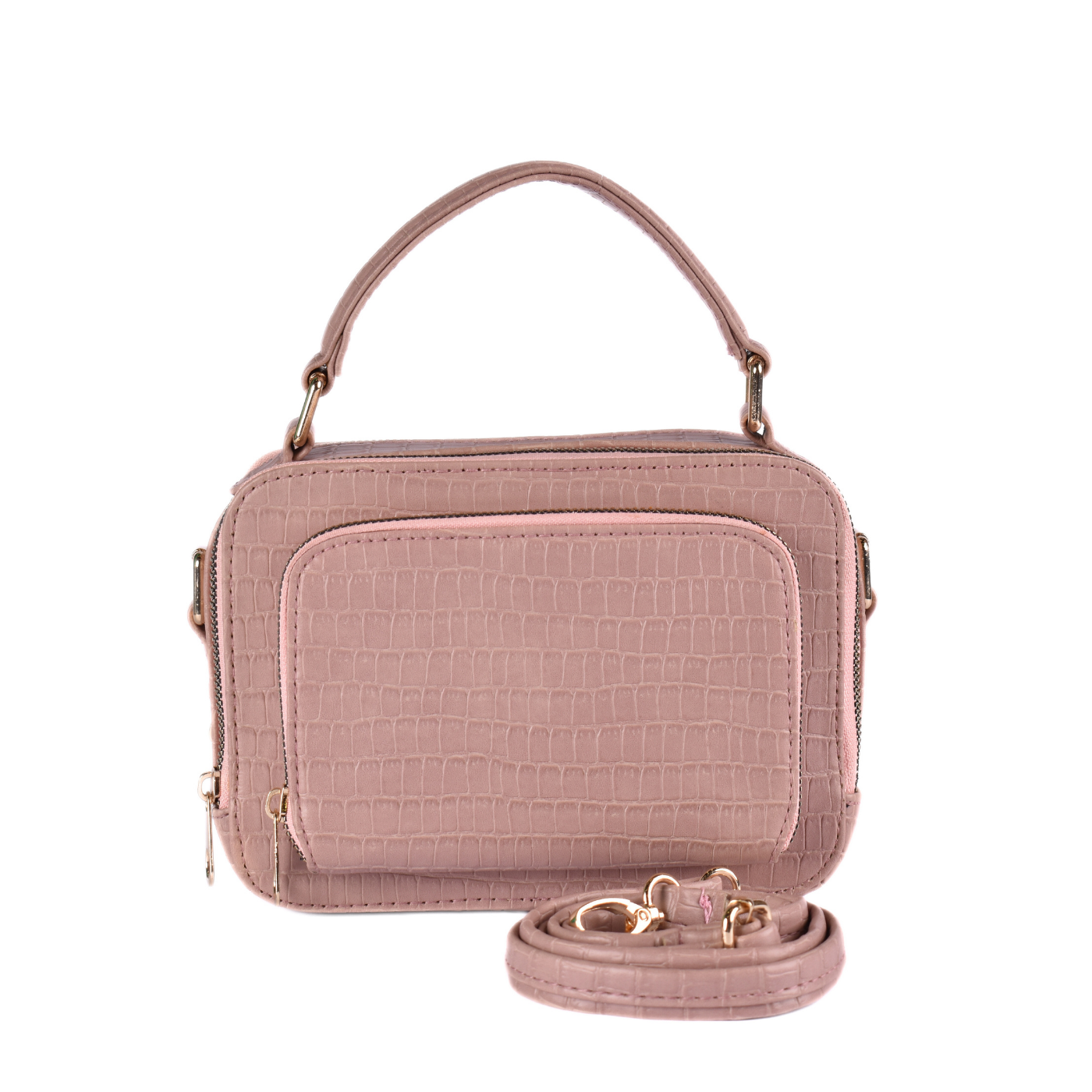Leather Cross Body Bag With Zipper Pink Melouk