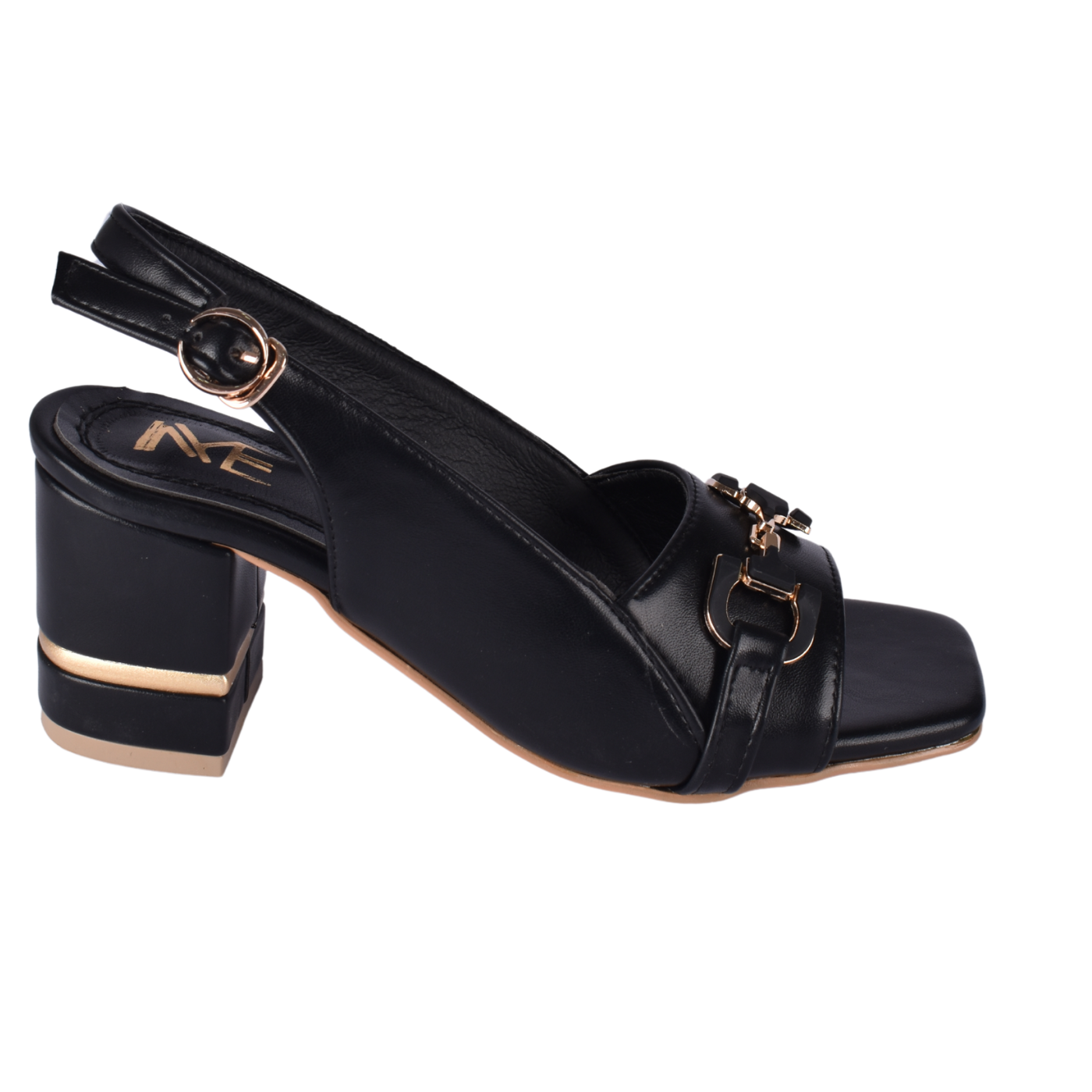 Block Heel Slingback Sandals Elegant Gold Chain Detail Melouk