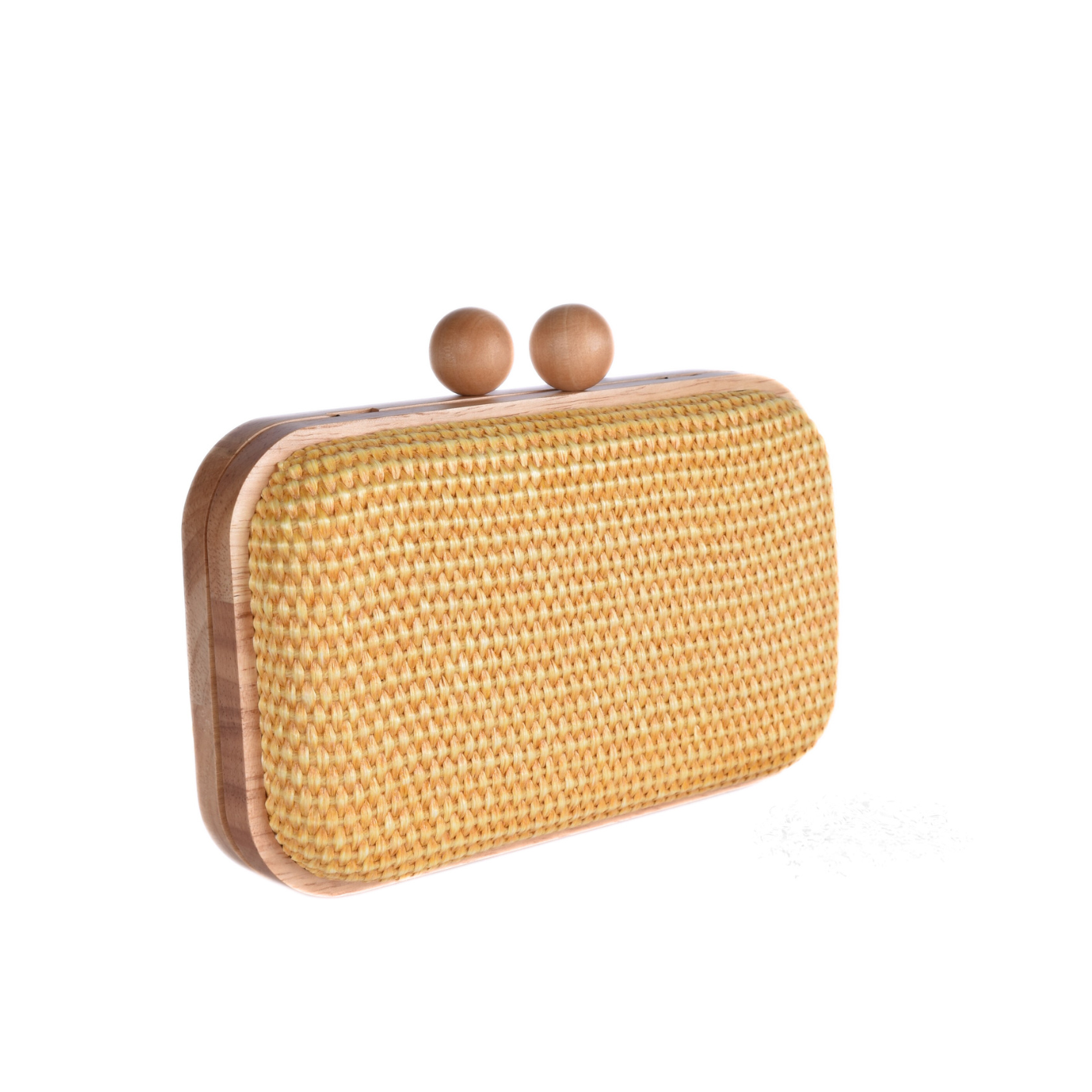 Woven Clutch With Wooden Frame and Round Clasp Melouk