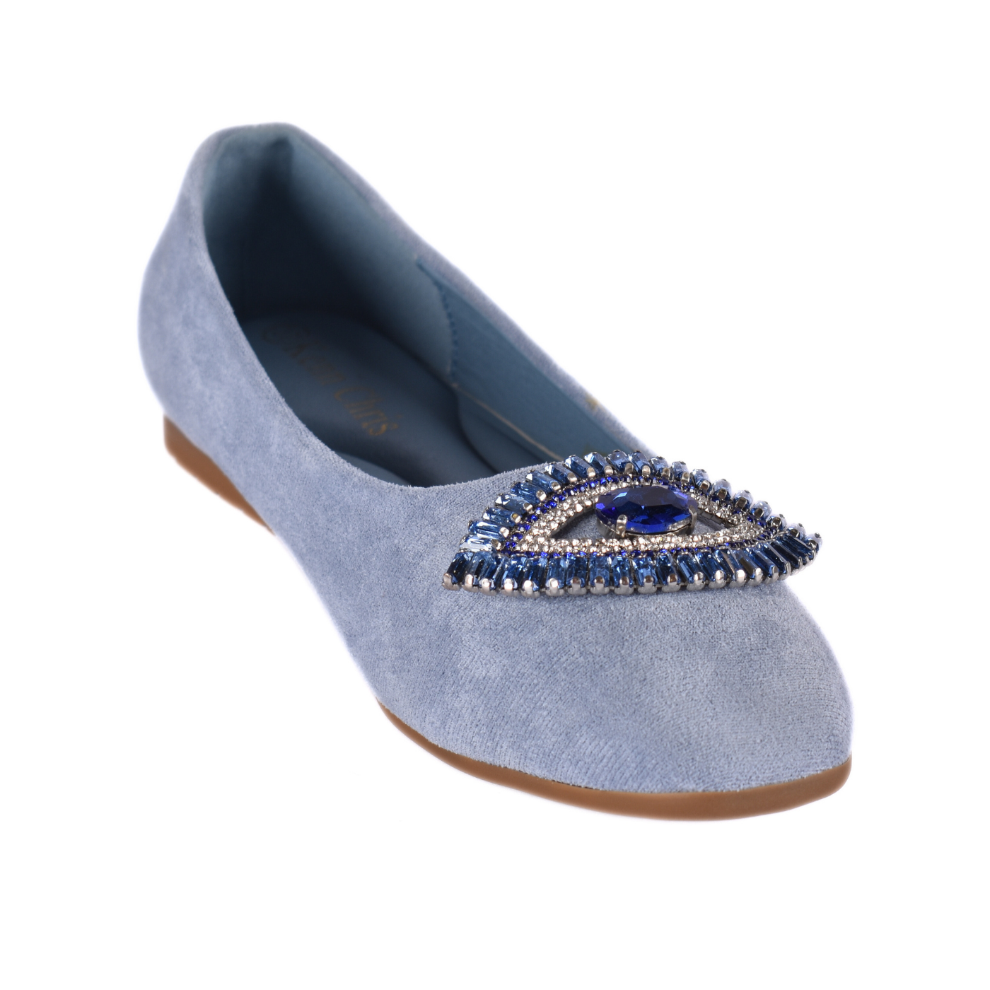 Tudded Throat Slip On Leather Flats Light Blue Melouk