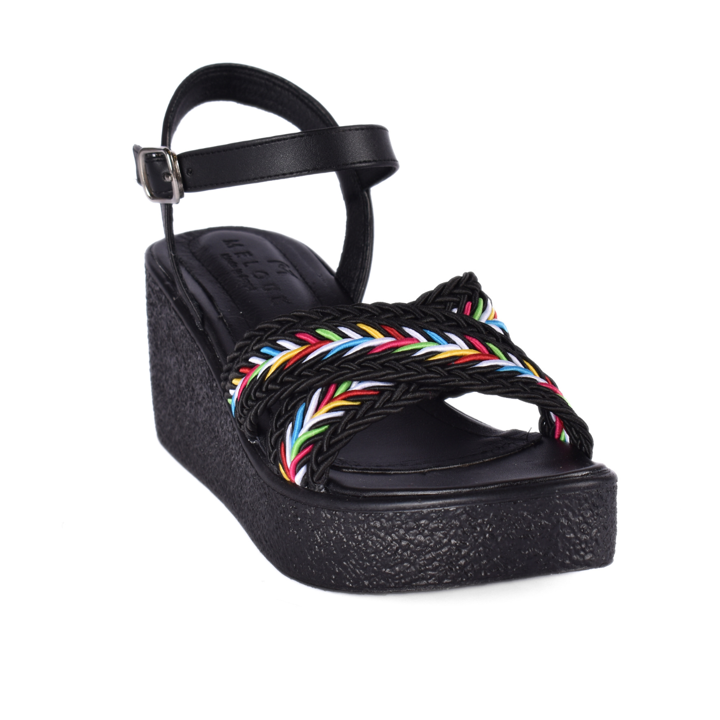 Elegant Cross-Strap Sandal Featuring A Beautifully Embellished Strap Black Melouk