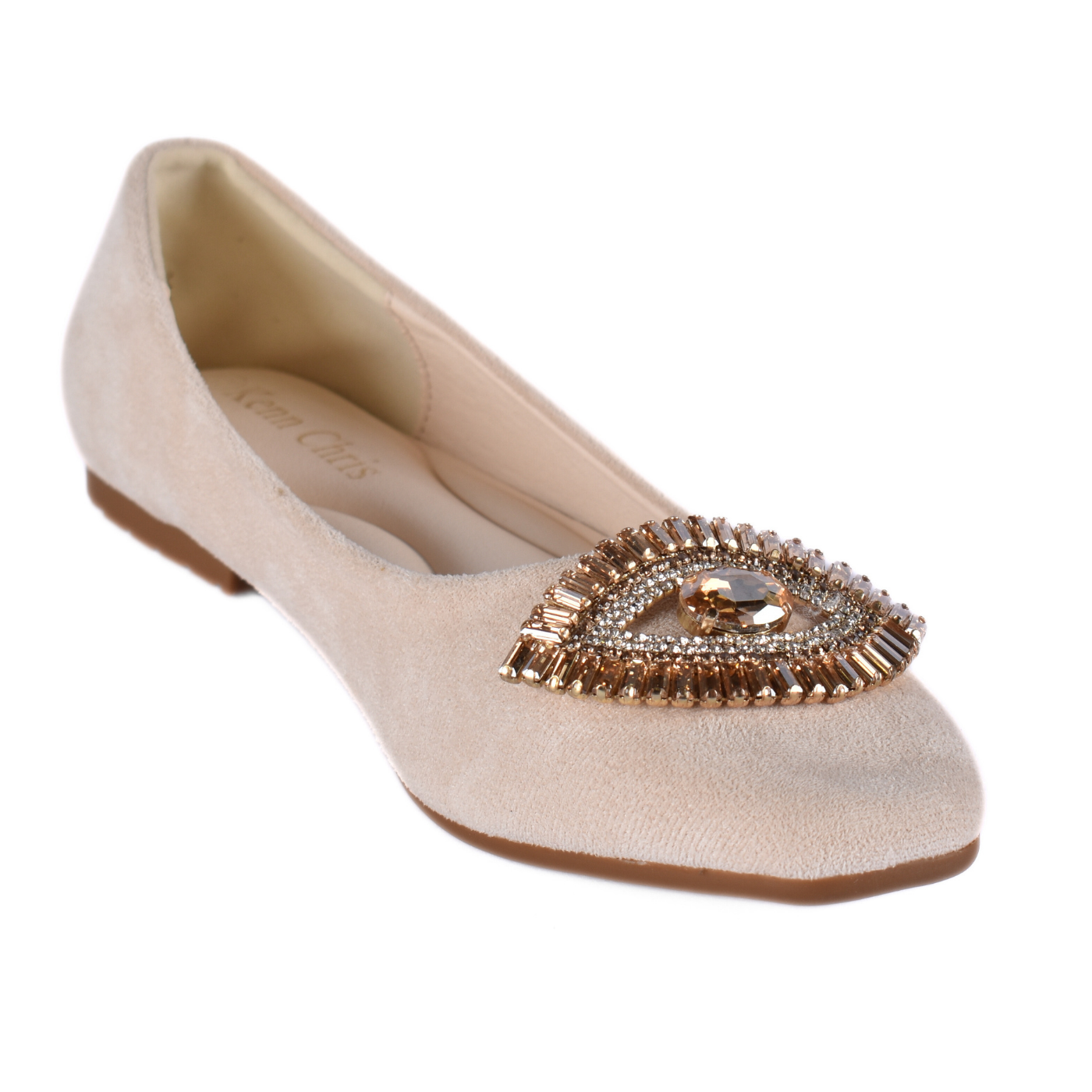 Tudded Throat Slip On Leather Flats Beige Melouk