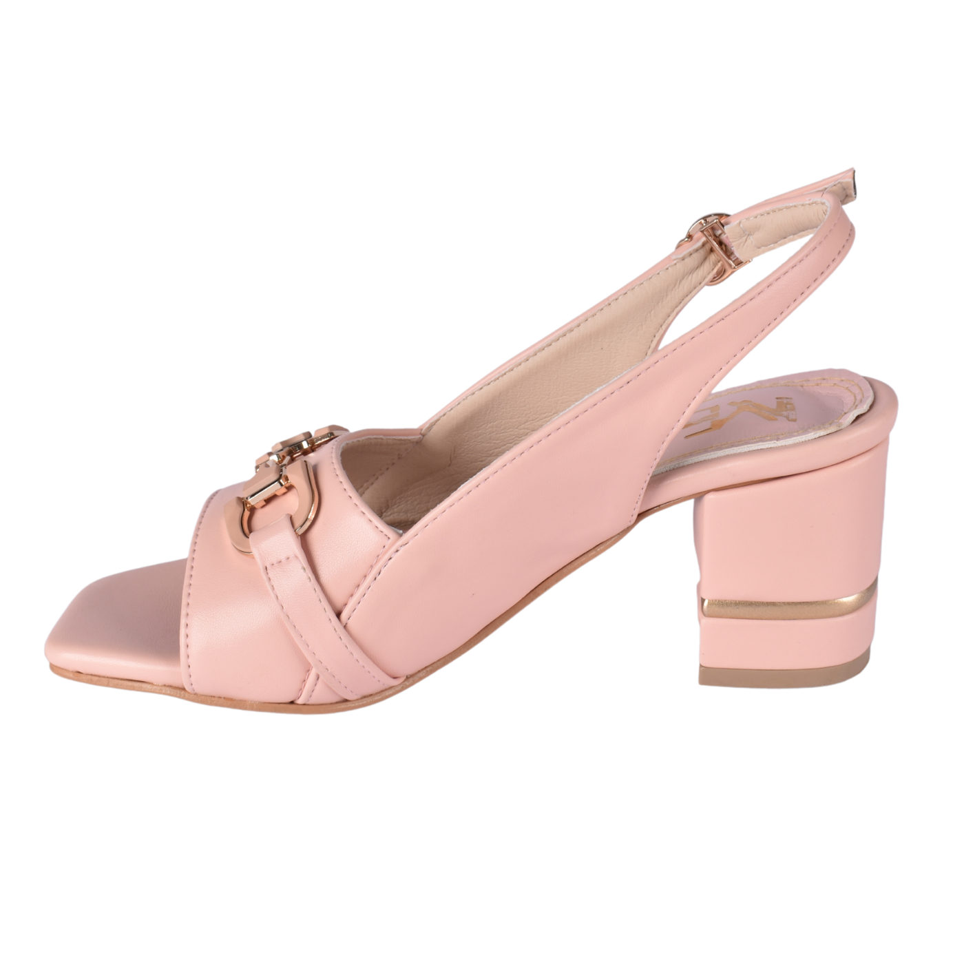 Block Heel Slingback Sandals Elegant Gold Chain Detail Melouk
