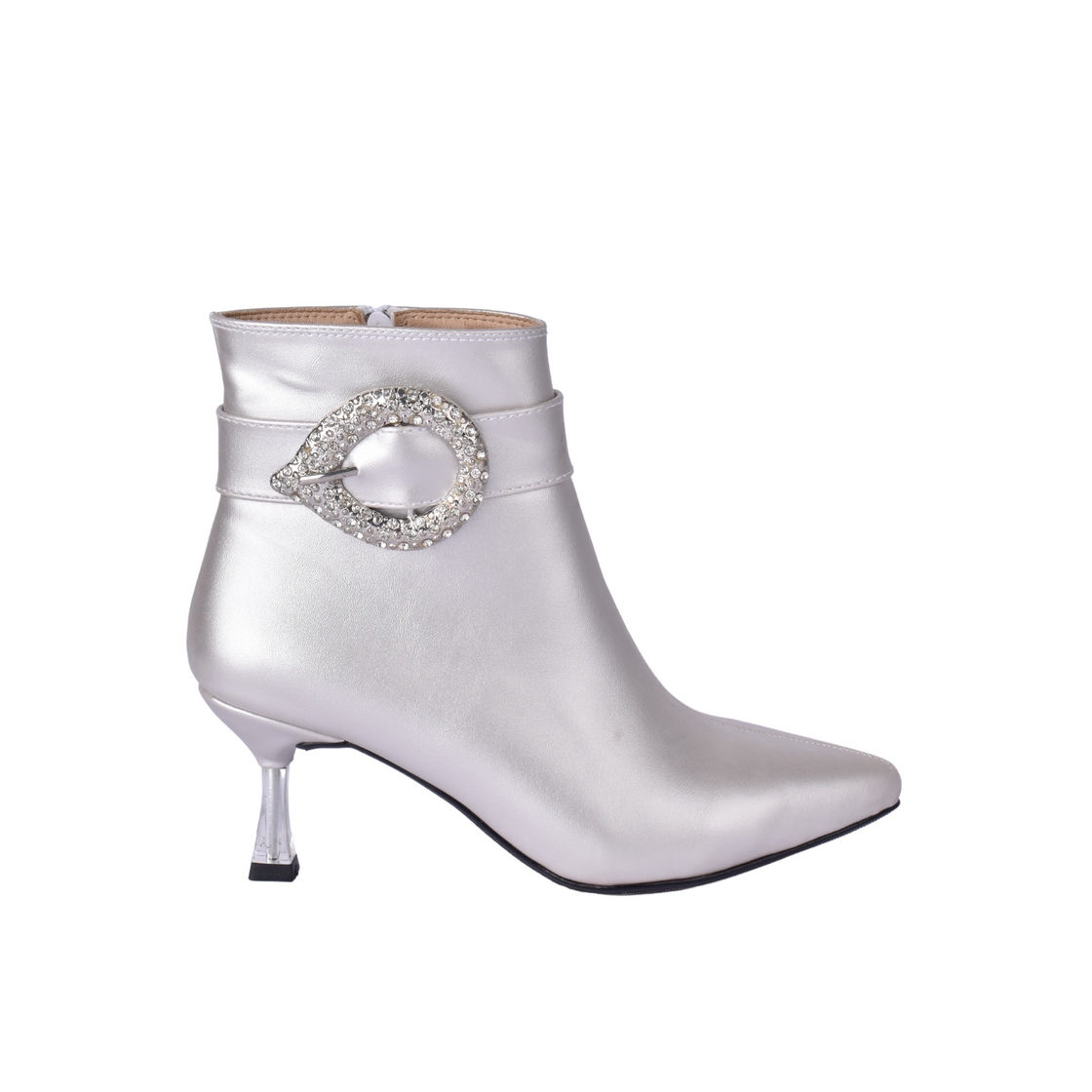 Pointed Leather Half Boot With Buckle