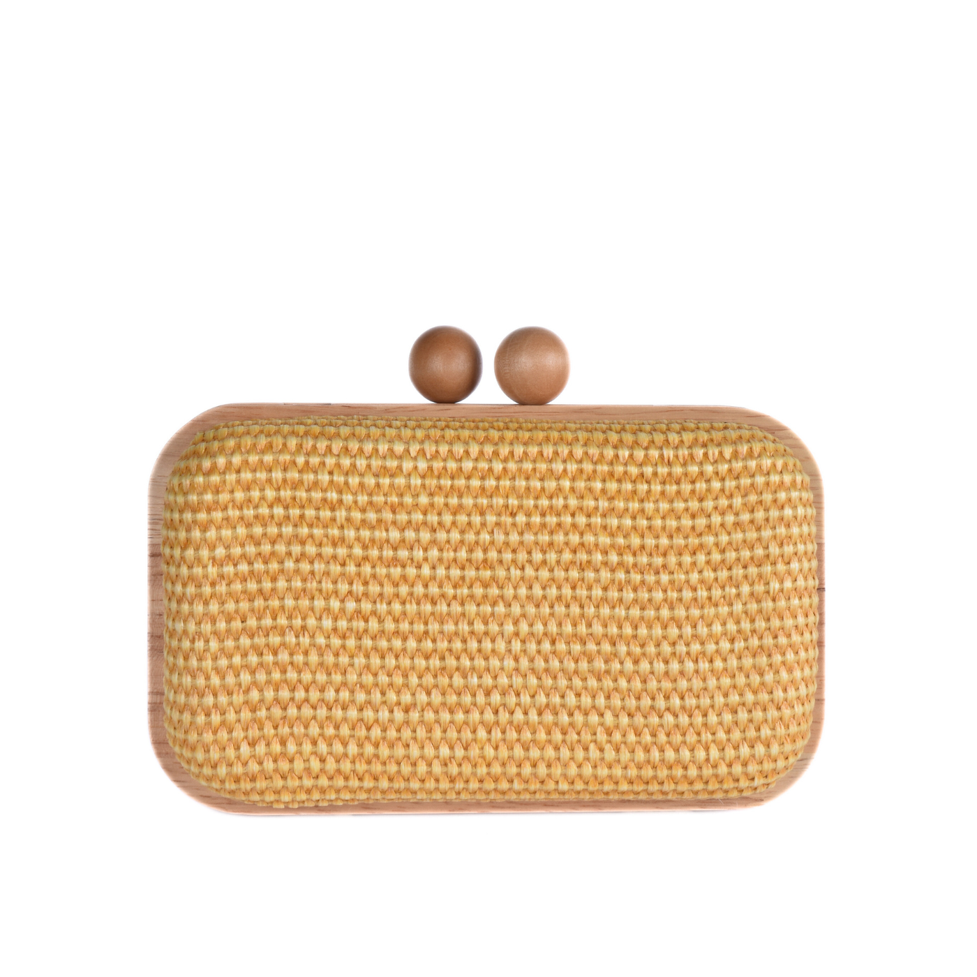 Woven Clutch With Wooden Frame and Round Clasp Yellow Melouk