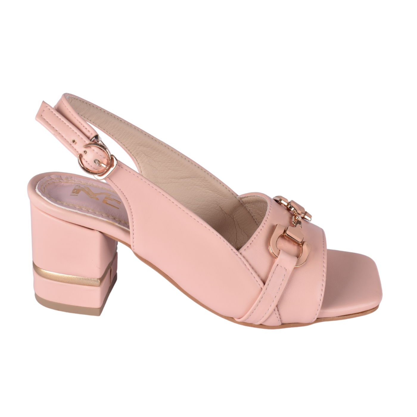 Block Heel Slingback Sandals Elegant Gold Chain Detail Melouk