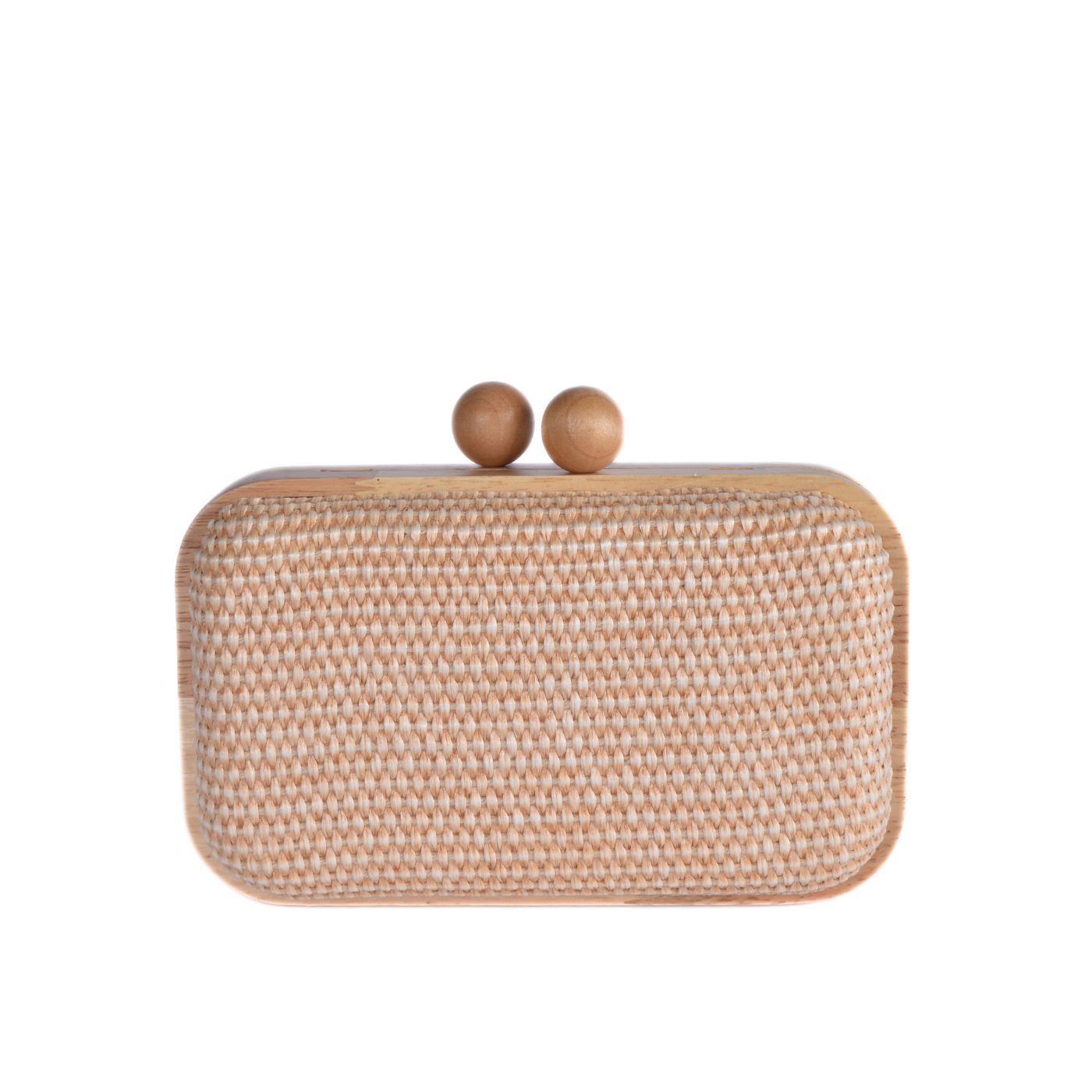 Woven Clutch With Wooden Frame and Round Clasp Beige Melouk