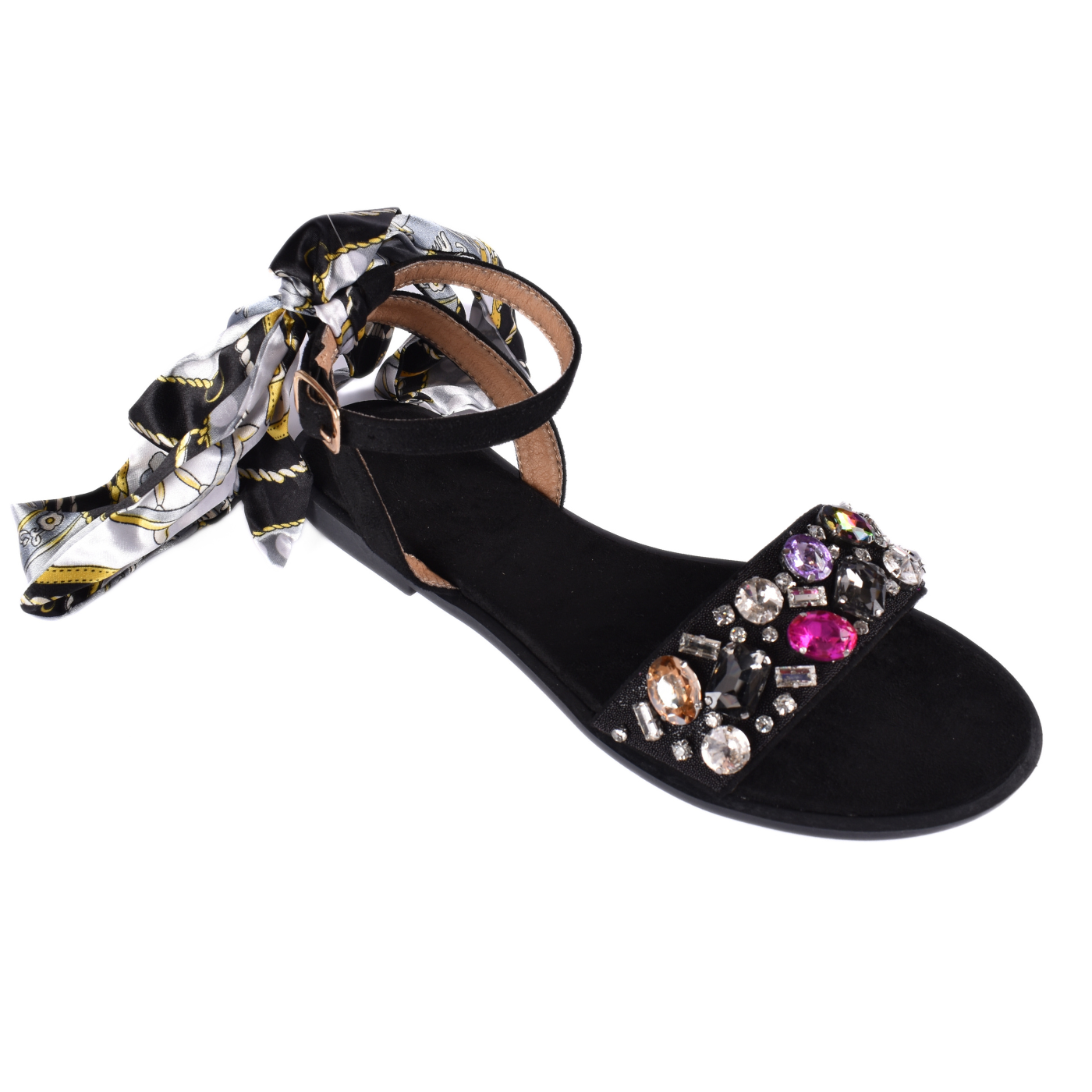 Sandals with multicolored beaded strap