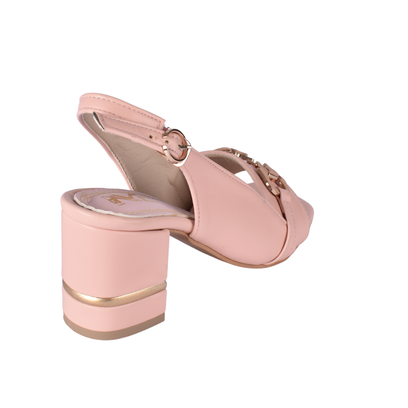 Block Heel Slingback Sandals Elegant Gold Chain Detail Melouk