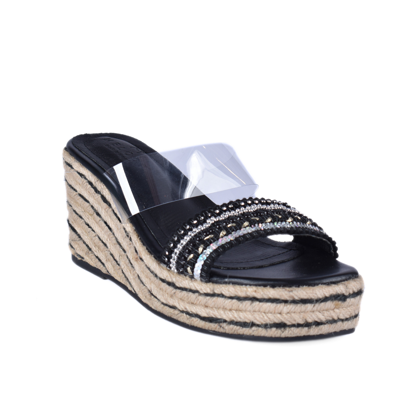 Transparent Slipper Heeled With Strap Details Black Melouk