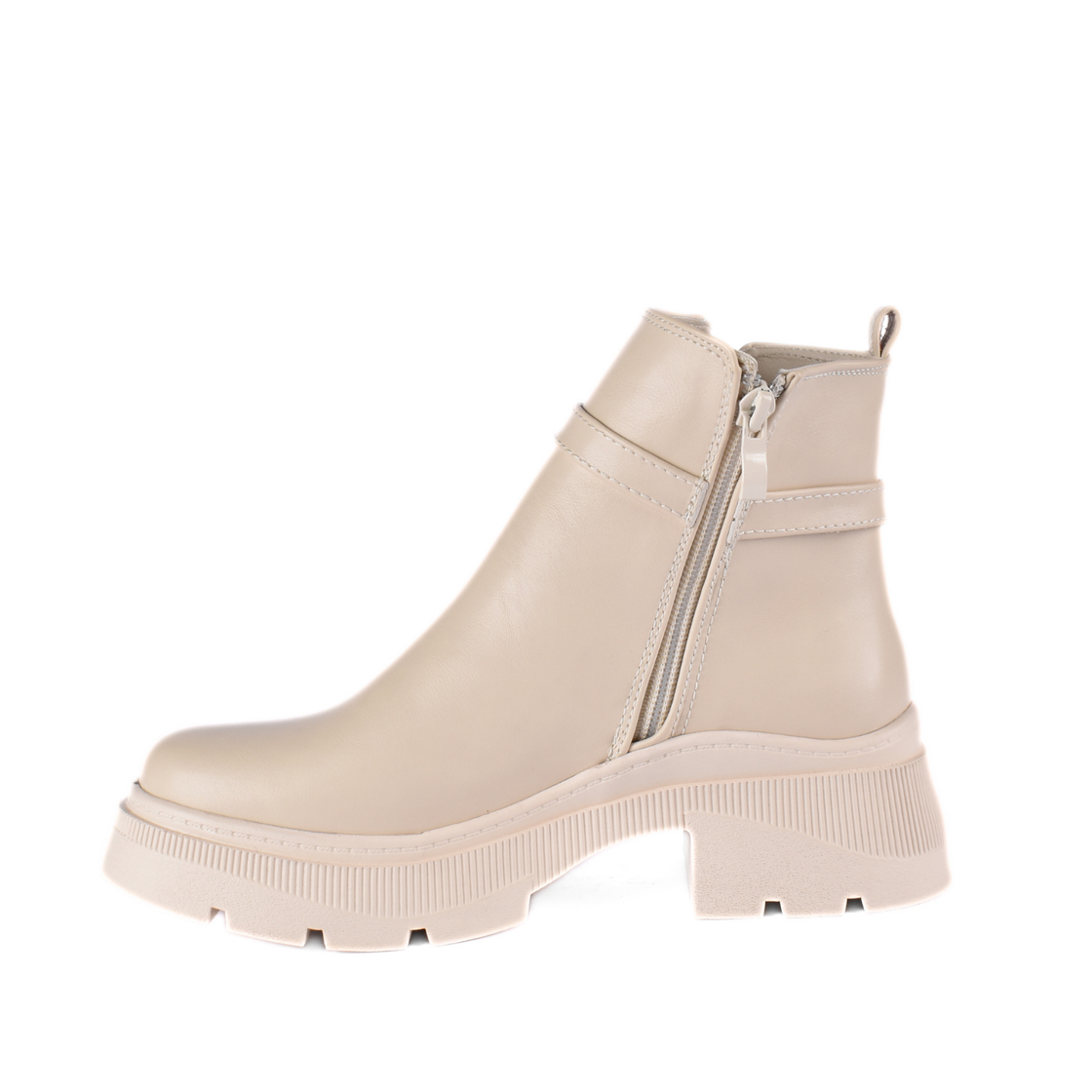 Simple Flat Leather Ankle Boot With Buckle