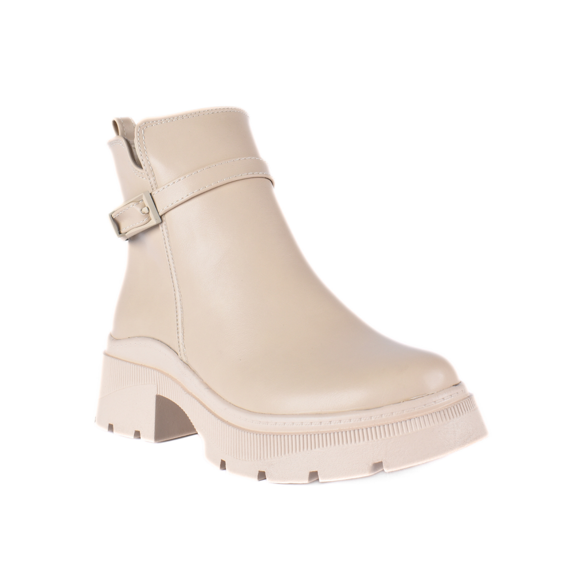 Simple Flat Leather Ankle Boot With Buckle