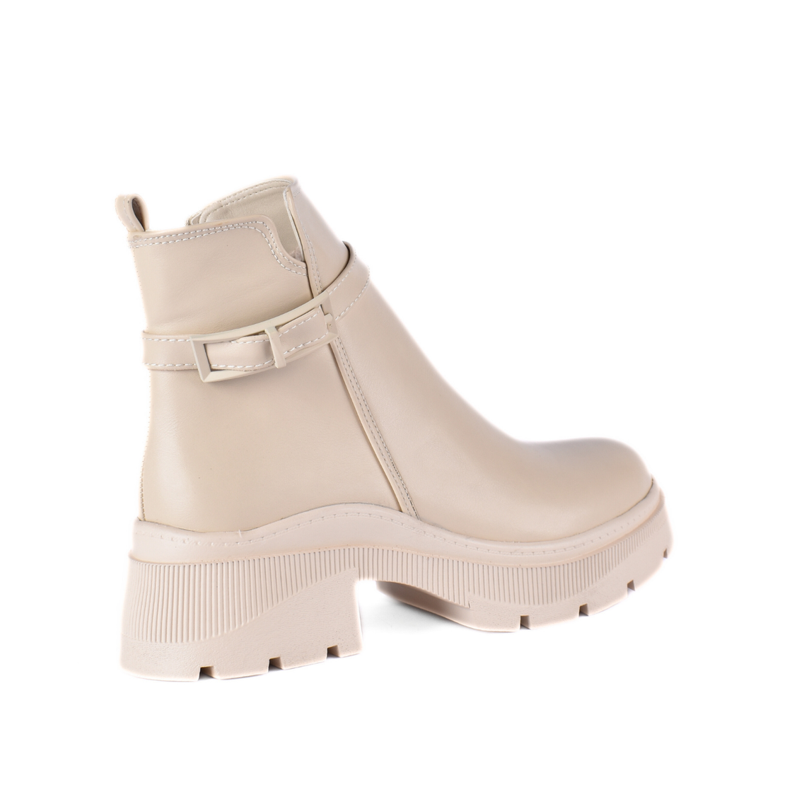 Simple Flat Leather Ankle Boot With Buckle