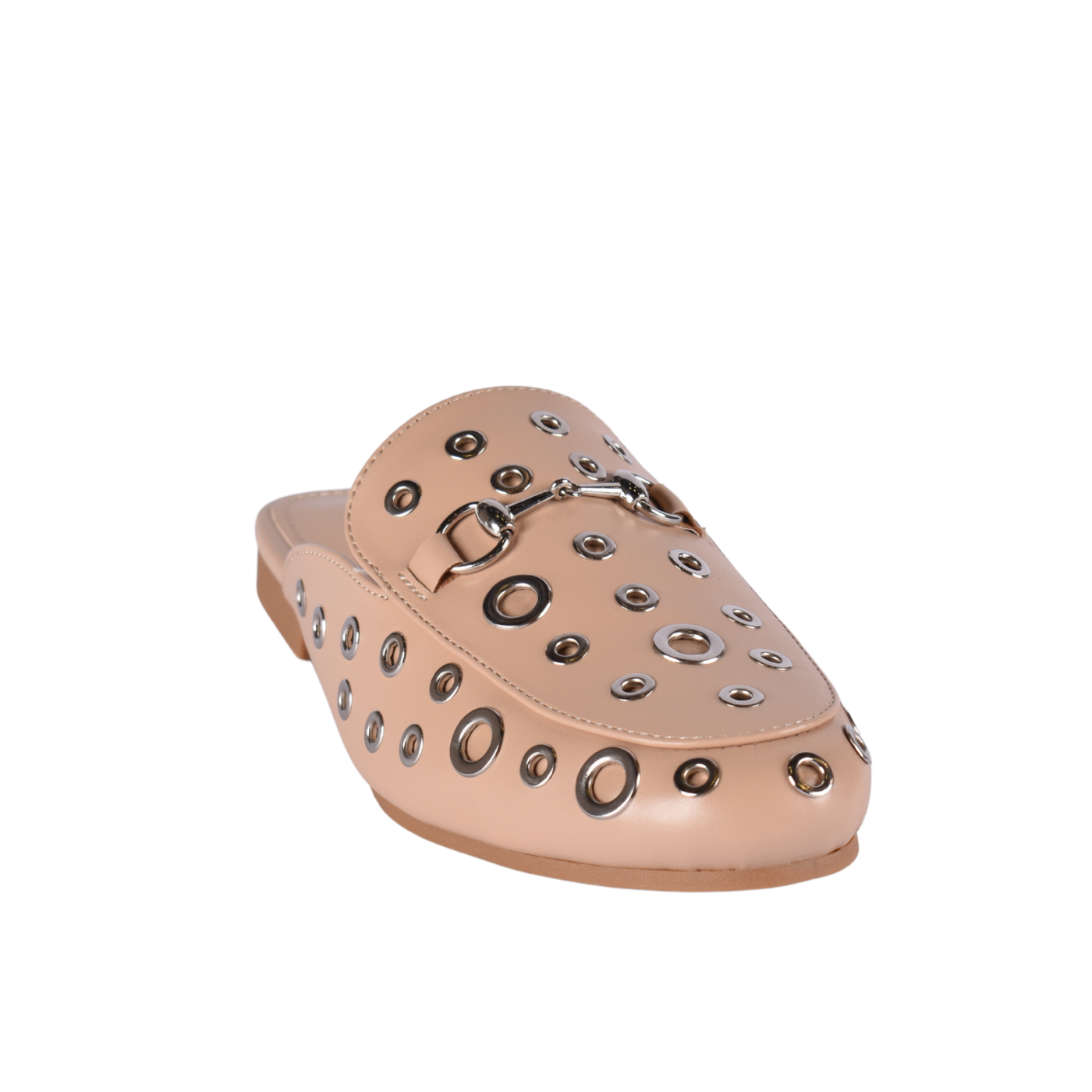 Trendy Slip-On Flats with Circular Buckle Accent Beige Melouk