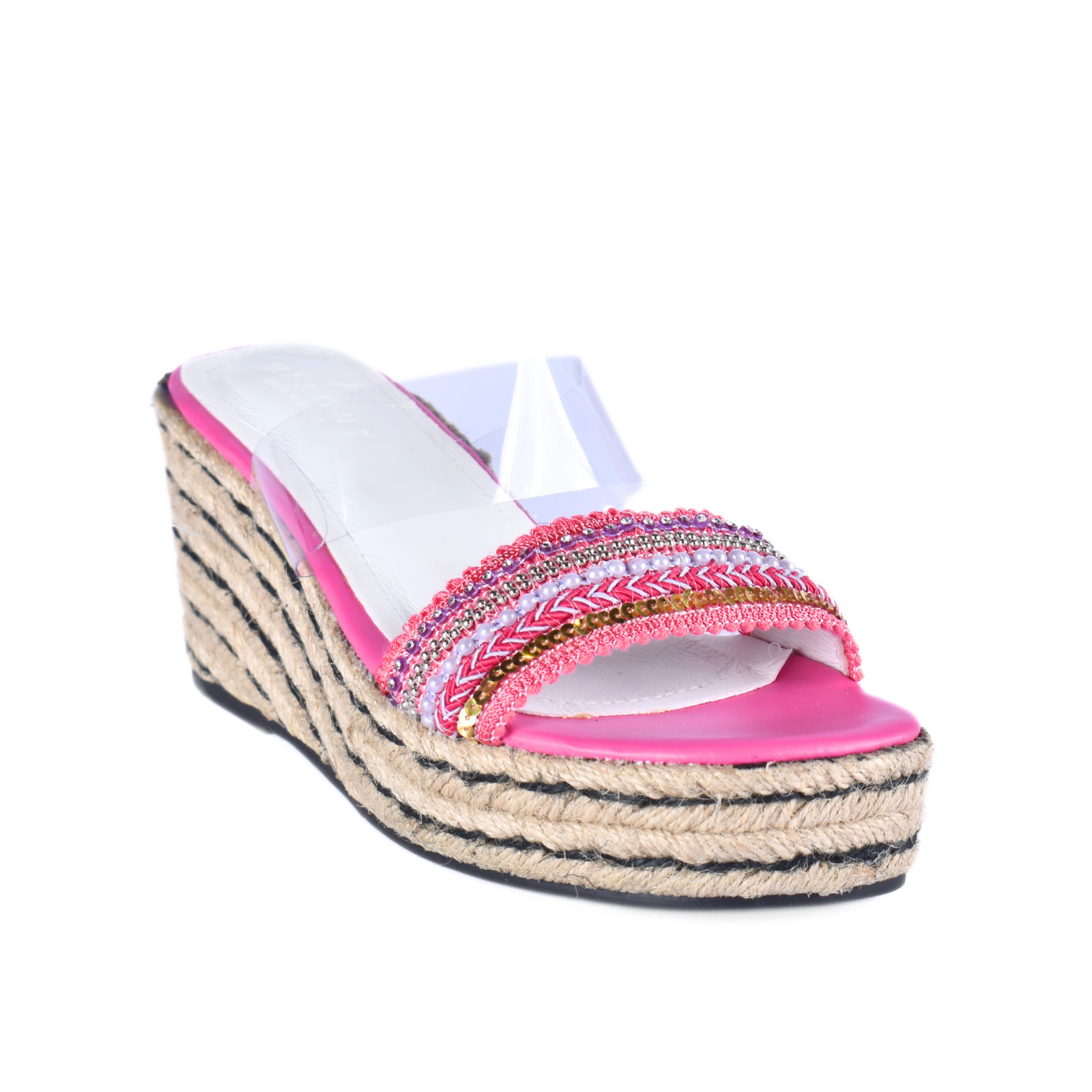 Transparent Slipper Heeled With Strap Details Fuchsia Melouk