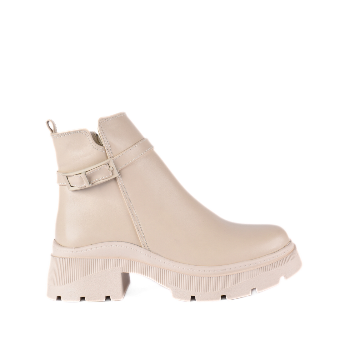 Simple Flat Leather Ankle Boot With Buckle