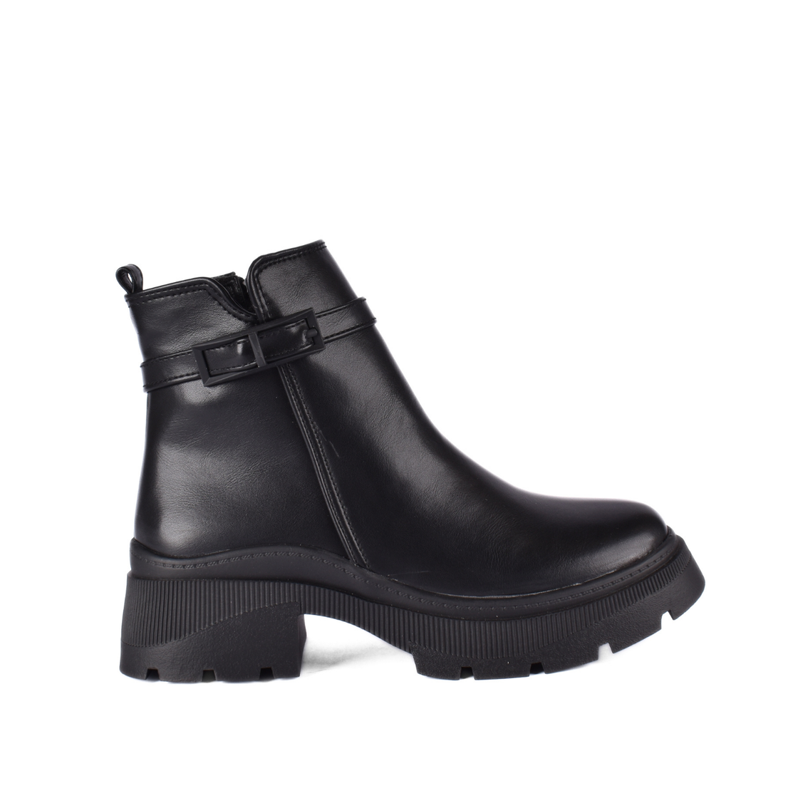 Simple Flat Leather Ankle Boot With Buckle