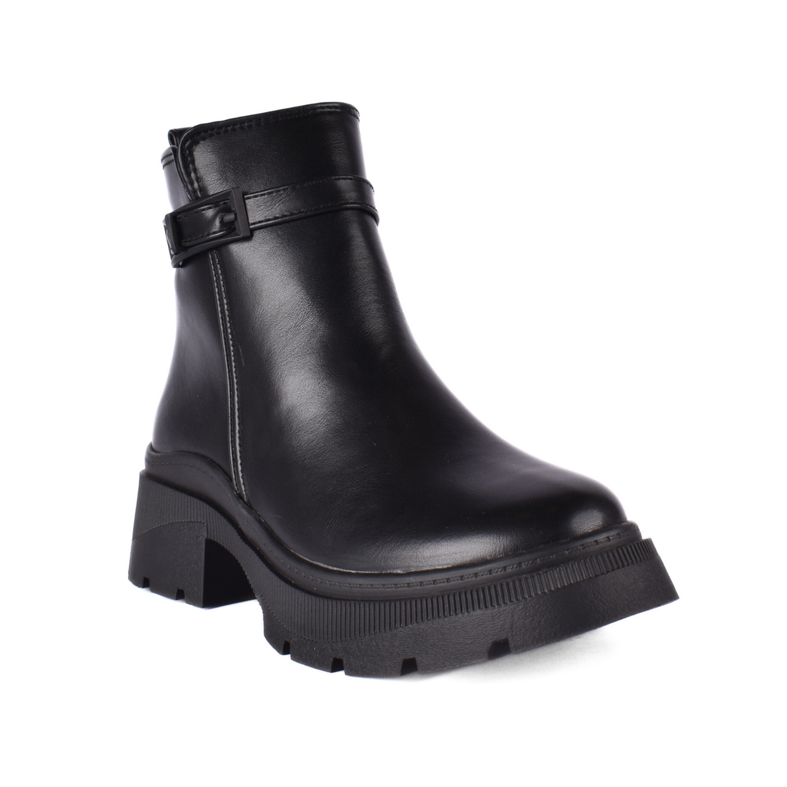 Simple Flat Leather Ankle Boot With Buckle