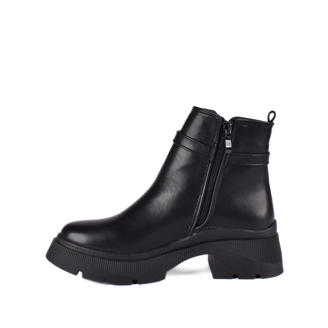 Simple Flat Leather Ankle Boot With Buckle