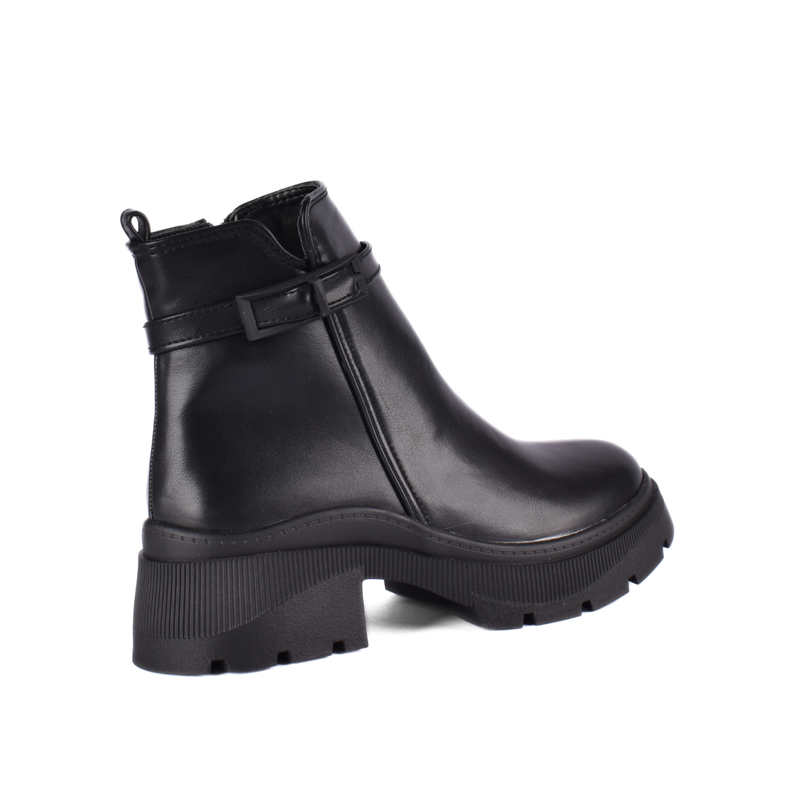 Simple Flat Leather Ankle Boot With Buckle