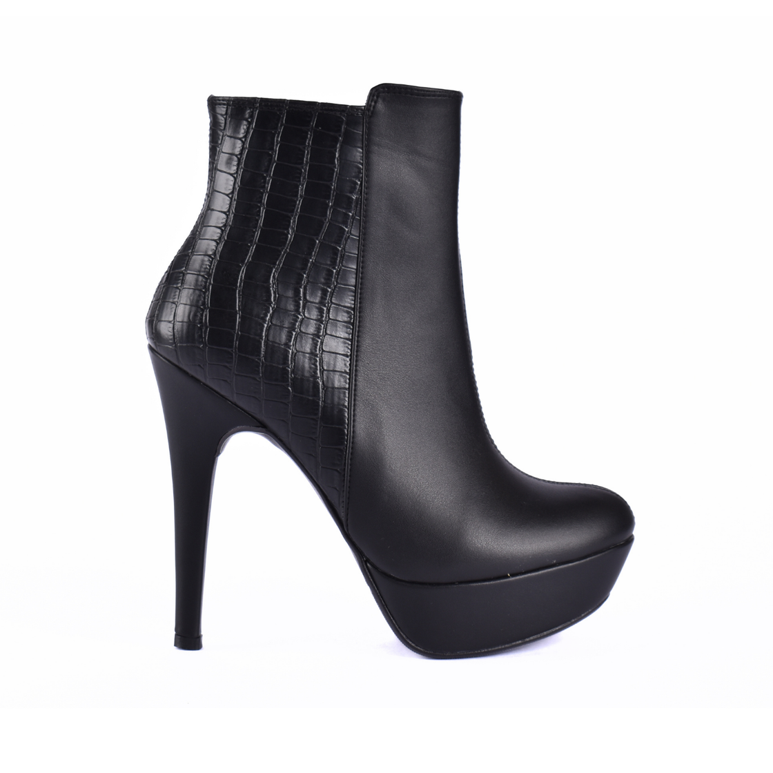 Pointed Heel Leather Half Boots