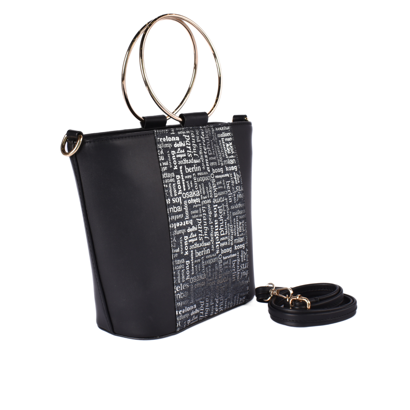 Embossed Leather Handbag With Gold Handle Melouk