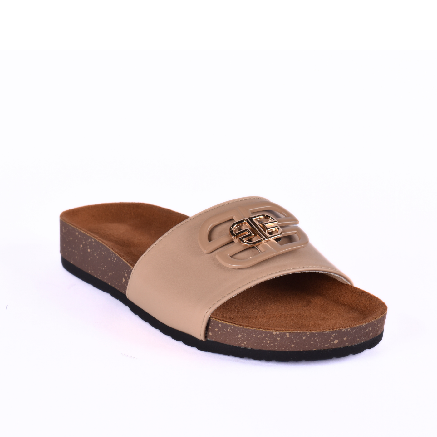 Flat Slipper With Round Studs Coffee Melouk
