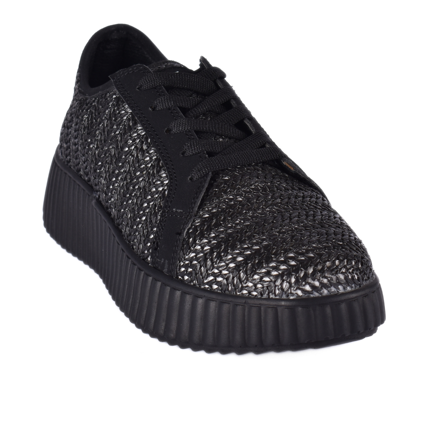 Textile Stitched Flat Shoes Black Melouk