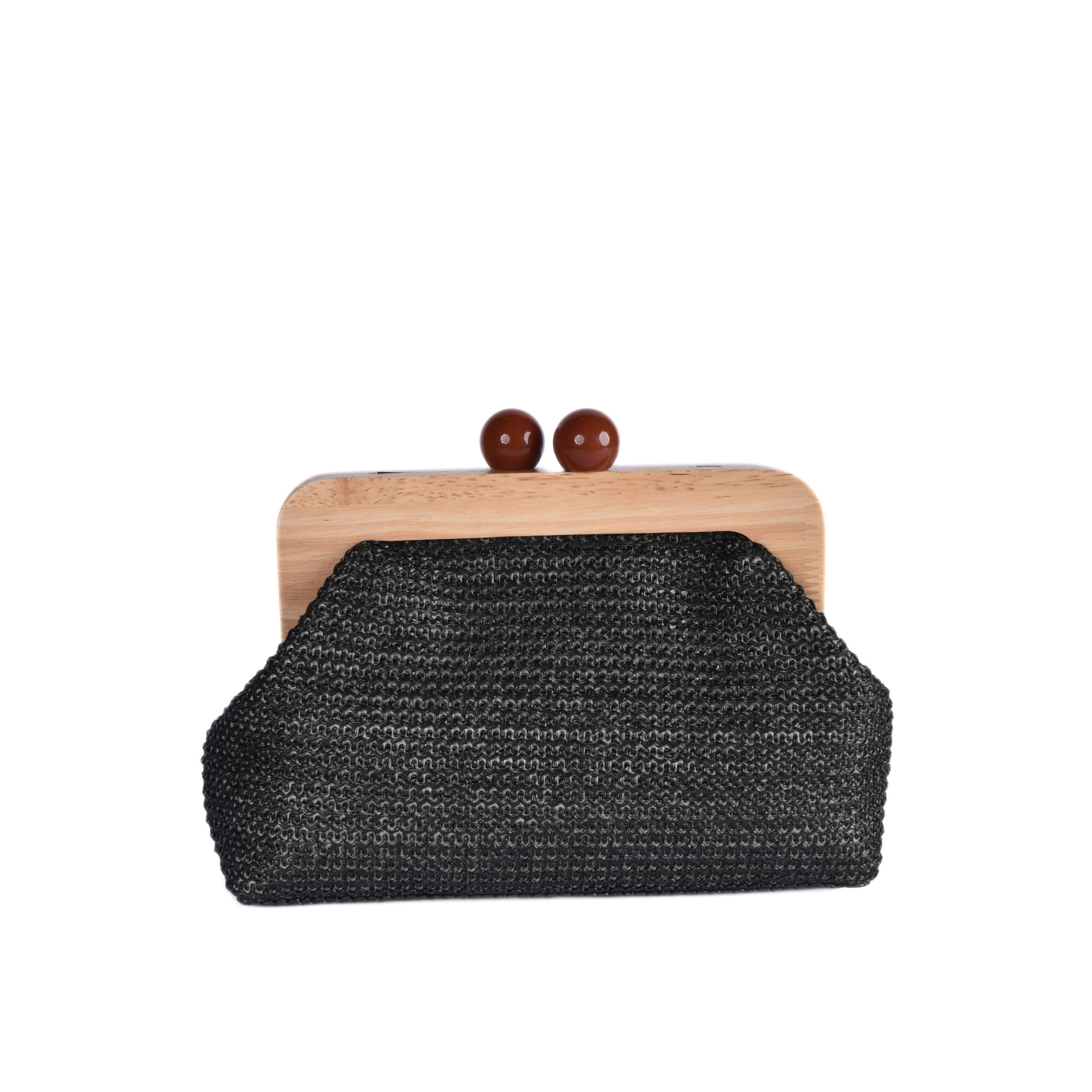 Woven Clutch With Wooden Frame and Ball Clasp Melouk