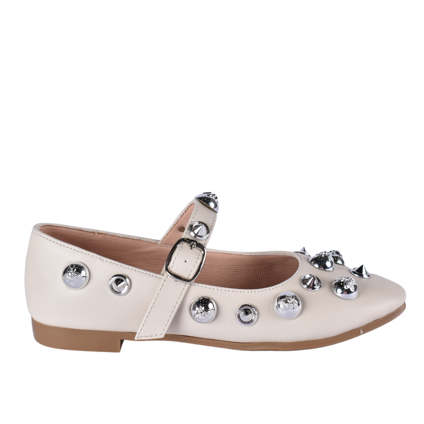 Studded Throat Slip On Leather Flats Melouk