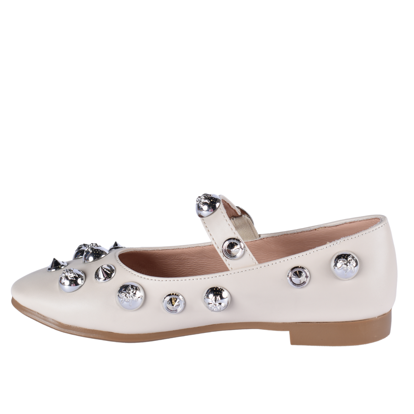 Studded Throat Slip On Leather Flats Melouk