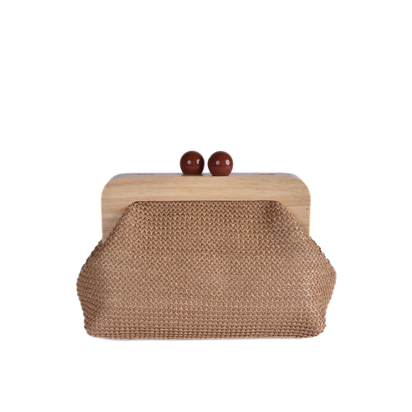 Woven Clutch With Wooden Frame and Ball Clasp Melouk