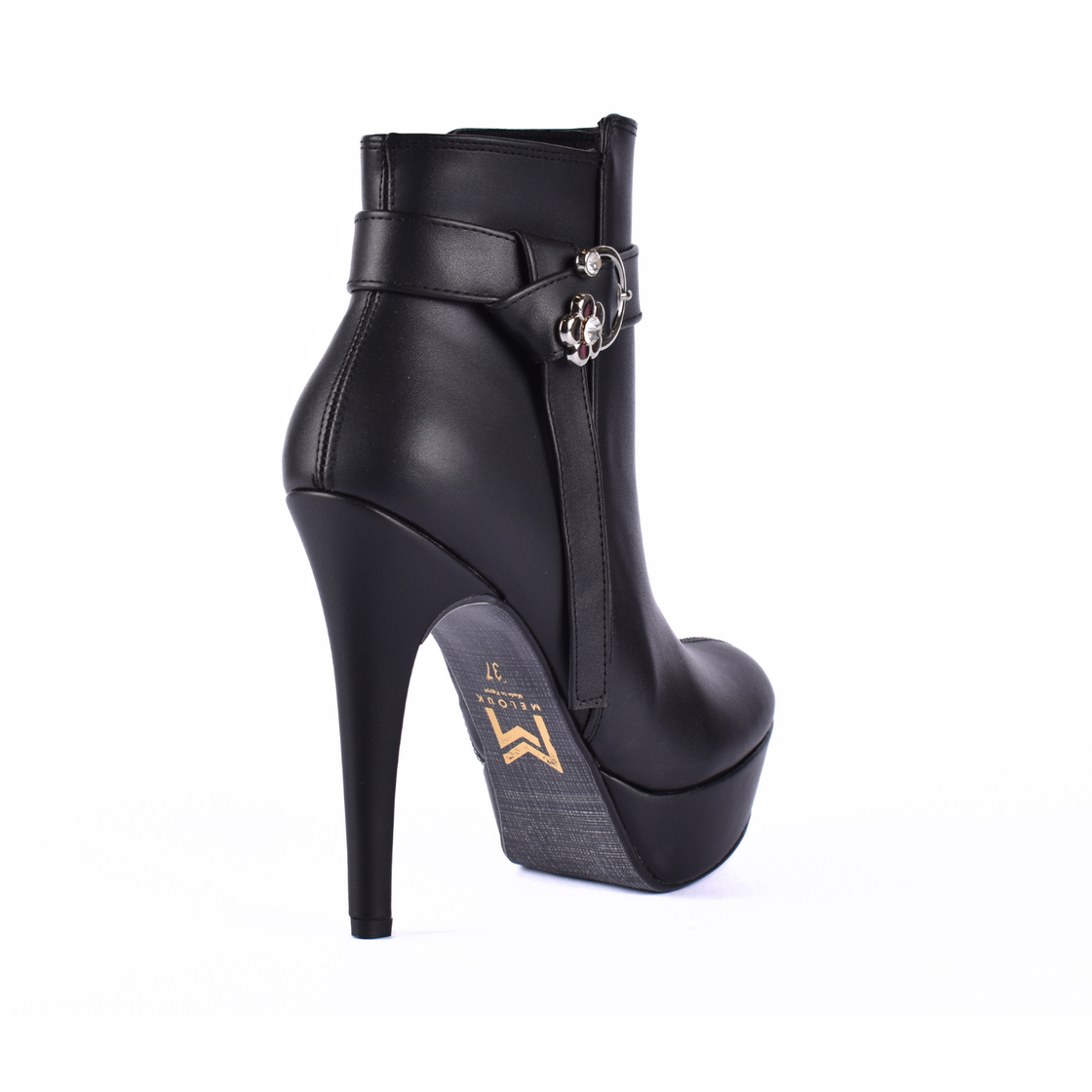 Pointed Heel Leather Ankle Boots With Details